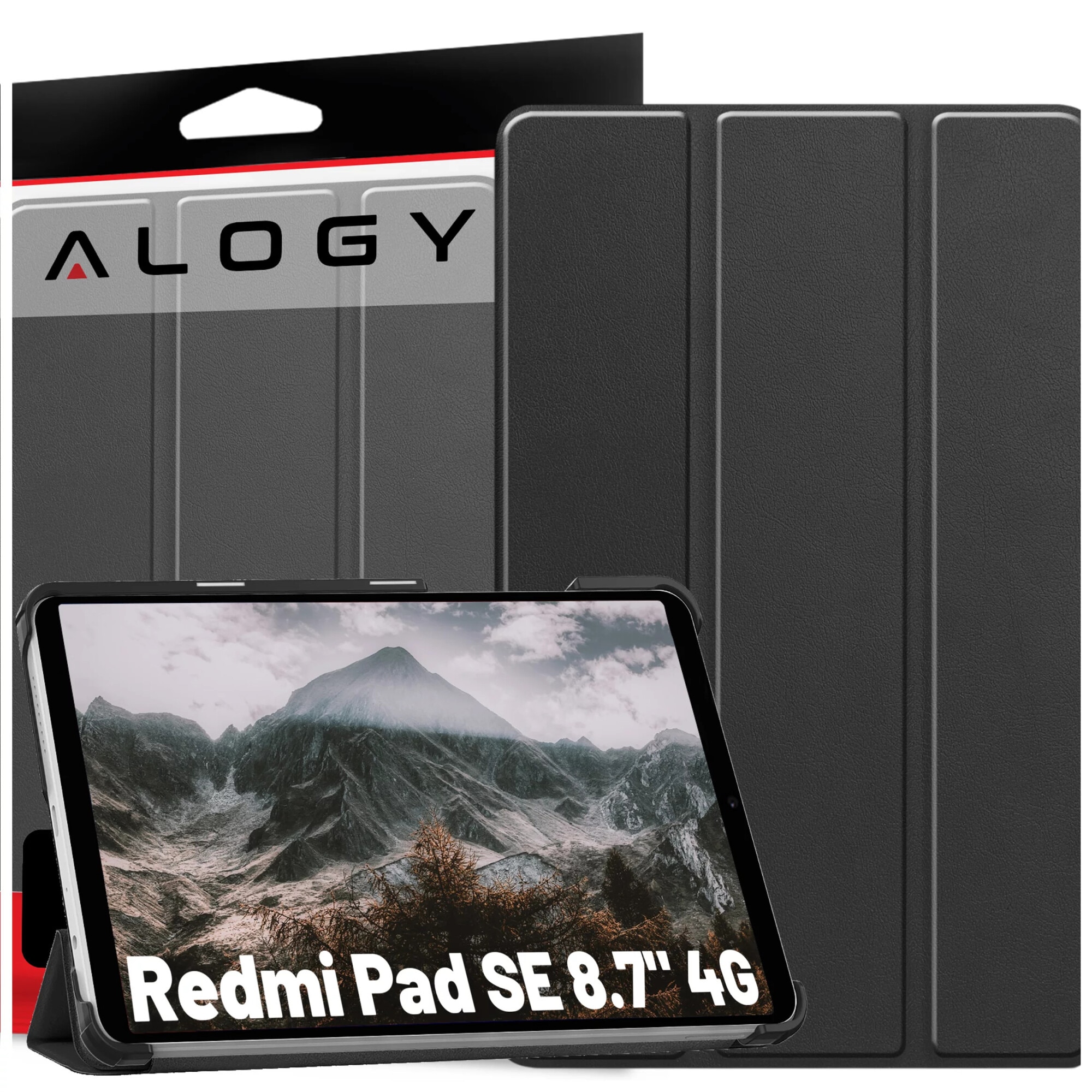 Husa pentru tableta Alogy Book Cover pentru Redmi Pad SE 8.7" 4G, neagra, cu functie Sleep/Wake Up, suport integrat