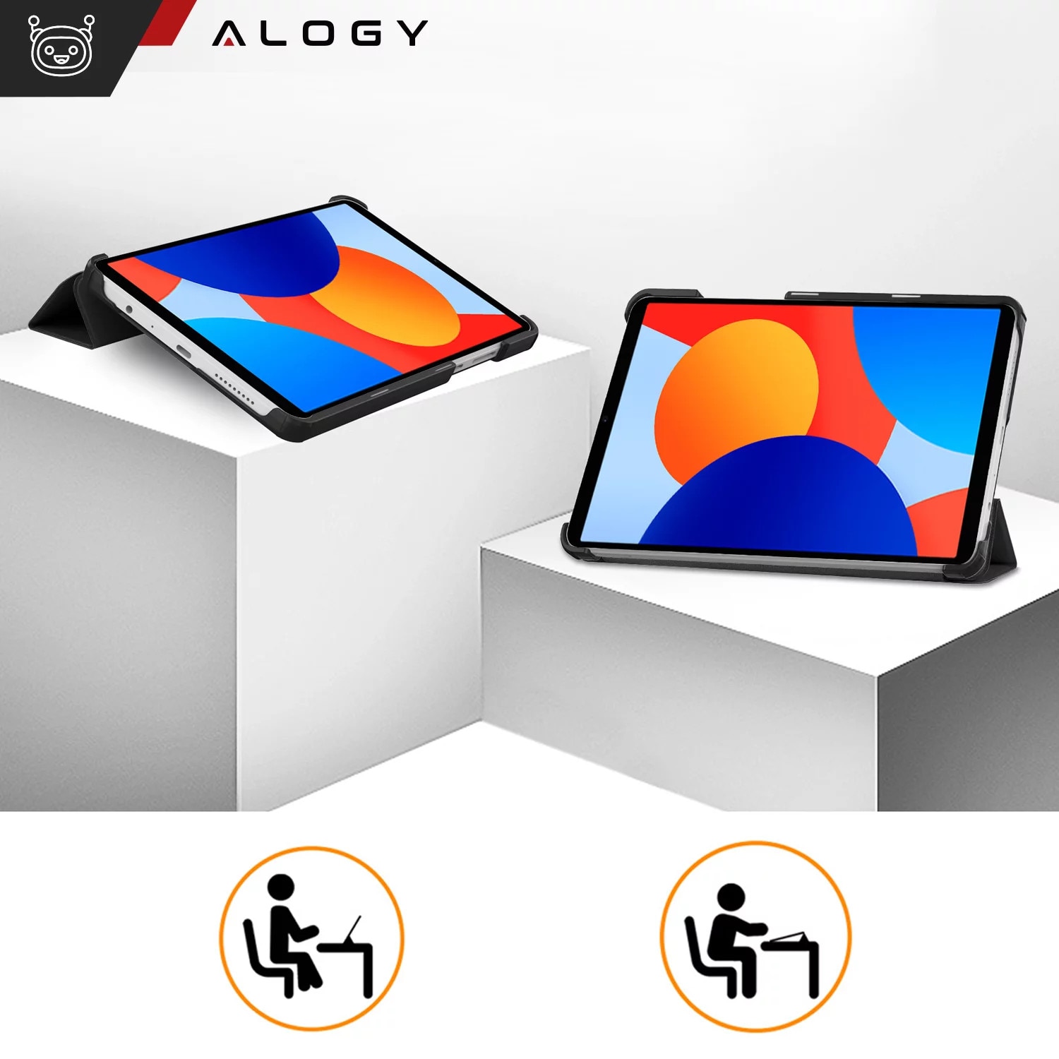 Husa pentru tableta Alogy Book Cover pentru Redmi Pad SE 8.7" 4G, neagra, cu functie Sleep/Wake Up, suport integrat