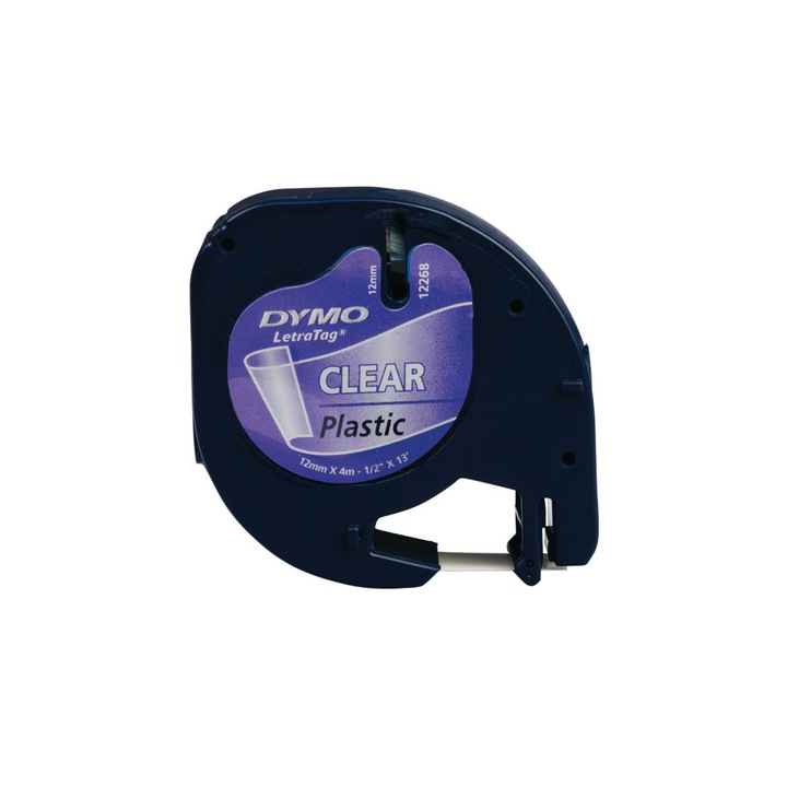 Banda Dymo Letratag plastic, alba, 12 mm x 4 m