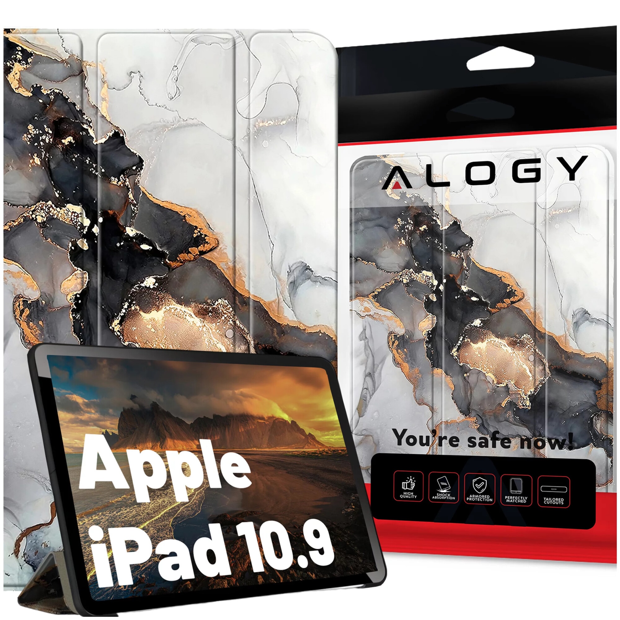Etui Alogy Book Cover pentru Apple iPad 10.9" (10Gen) 2022, Cloudy Marble, functie Sleep/Wake Up, suport integrat