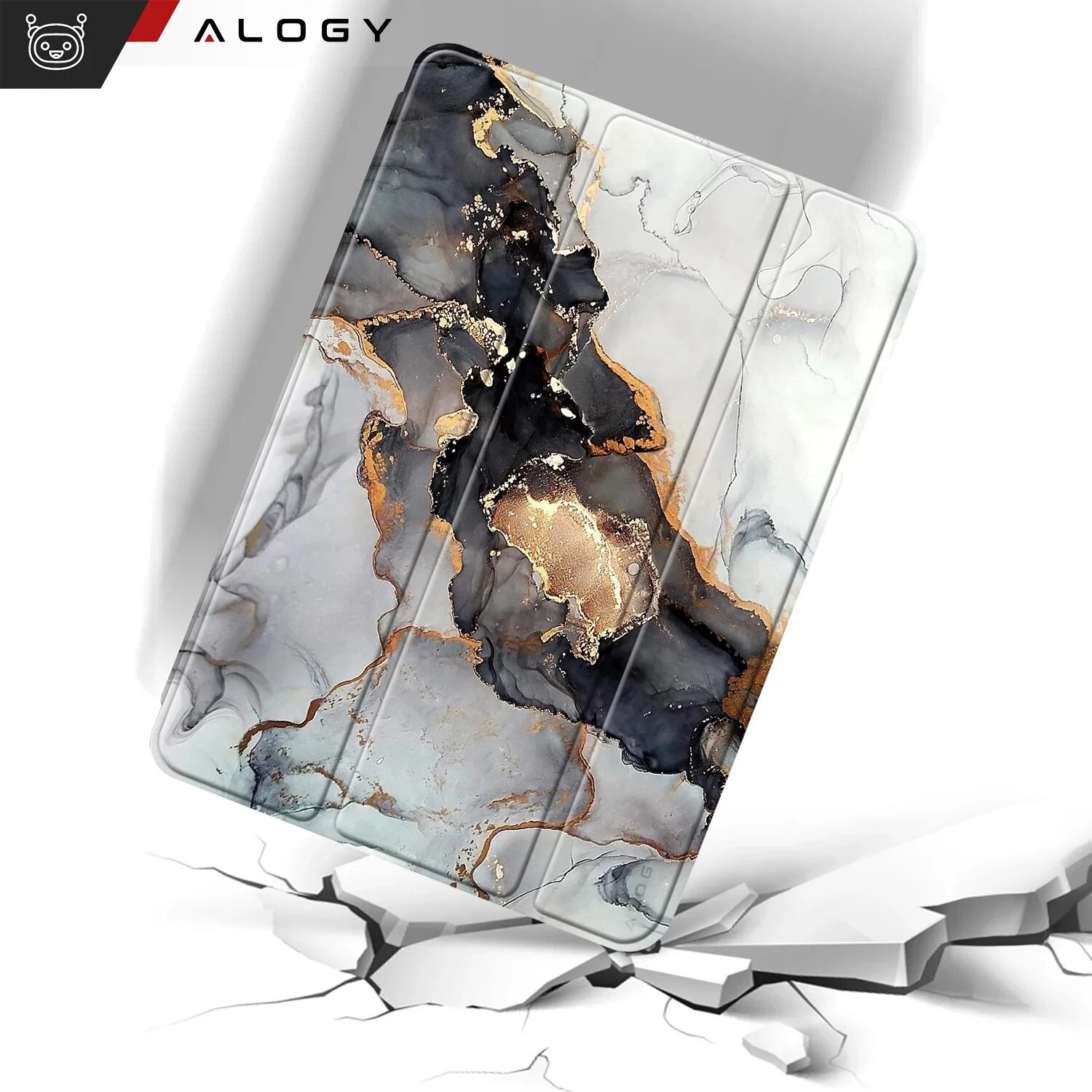 Etui Alogy Book Cover pentru Apple iPad 10.9" (10Gen) 2022, Cloudy Marble, functie Sleep/Wake Up, suport integrat