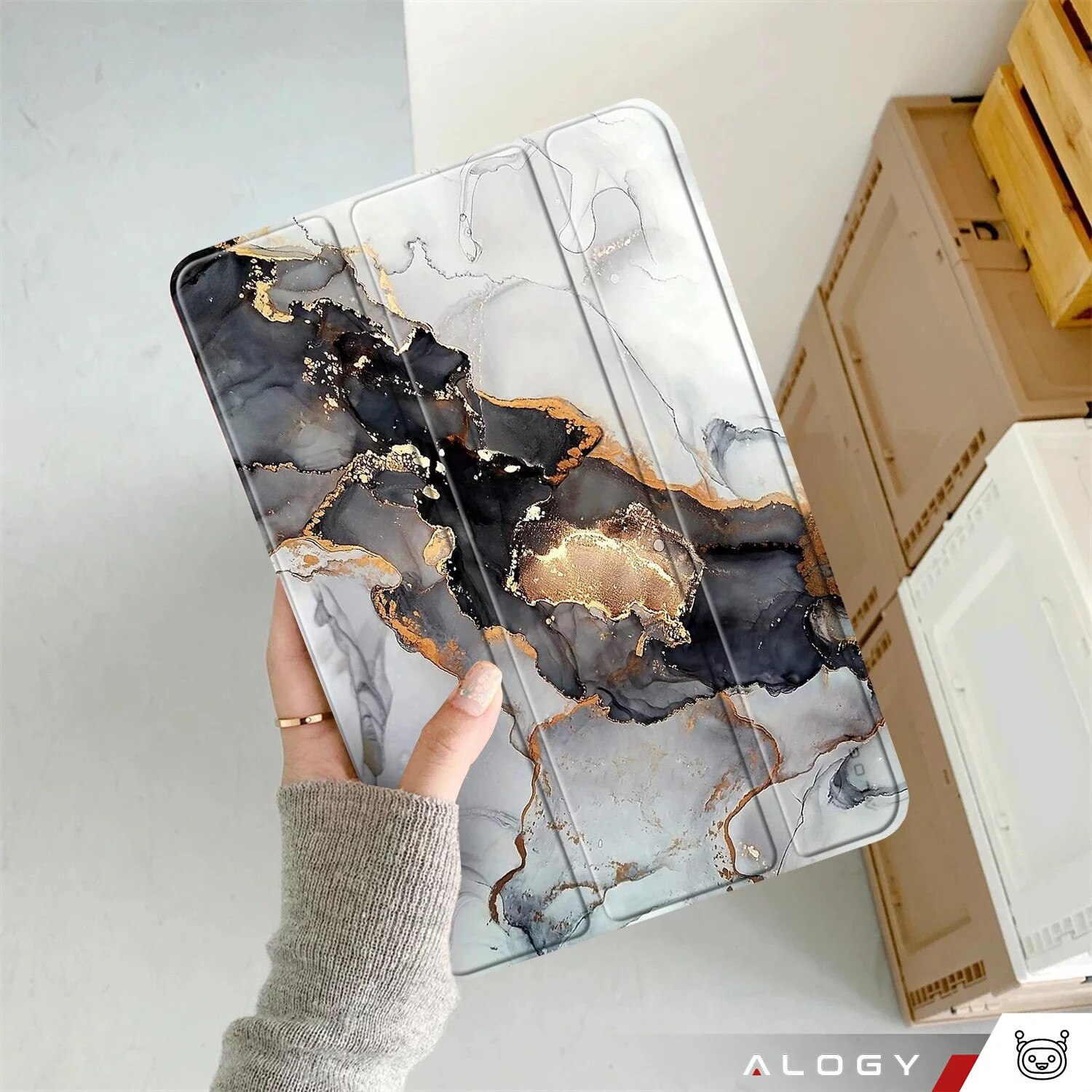 Etui Alogy Book Cover pentru Apple iPad 10.9" (10Gen) 2022, Cloudy Marble, functie Sleep/Wake Up, suport integrat