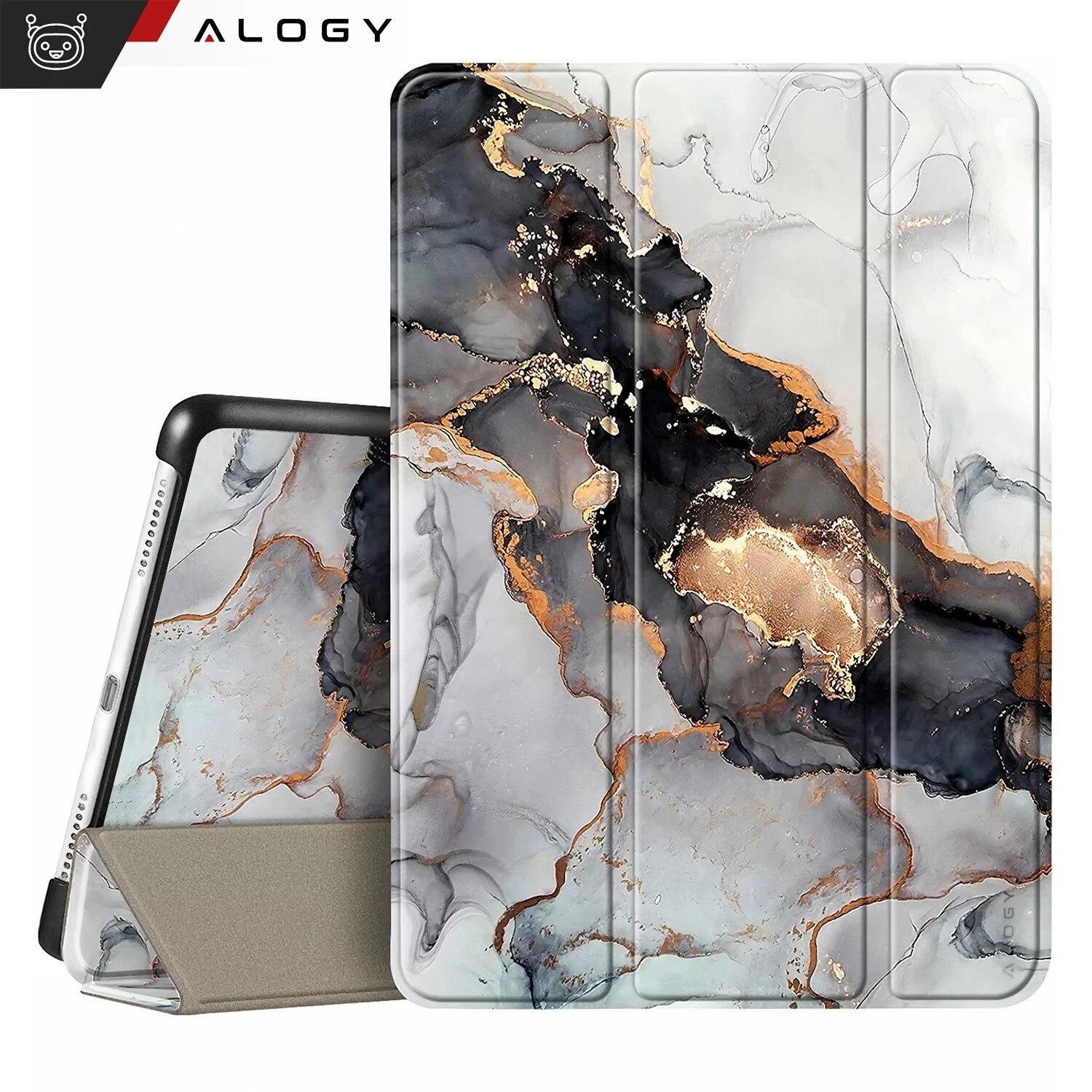Etui Alogy Book Cover pentru Apple iPad 10.9" (10Gen) 2022, Cloudy Marble, functie Sleep/Wake Up, suport integrat