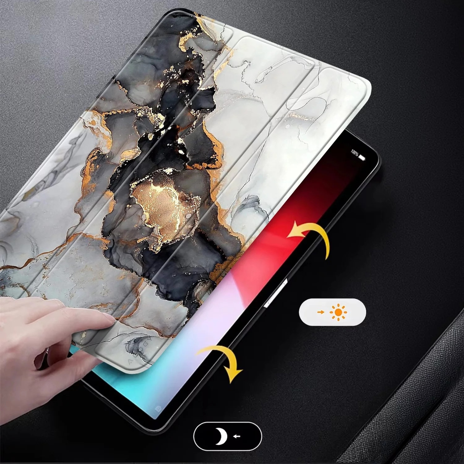 Etui Alogy Book Cover pentru Apple iPad 10.9" (10Gen) 2022, Cloudy Marble, functie Sleep/Wake Up, suport integrat