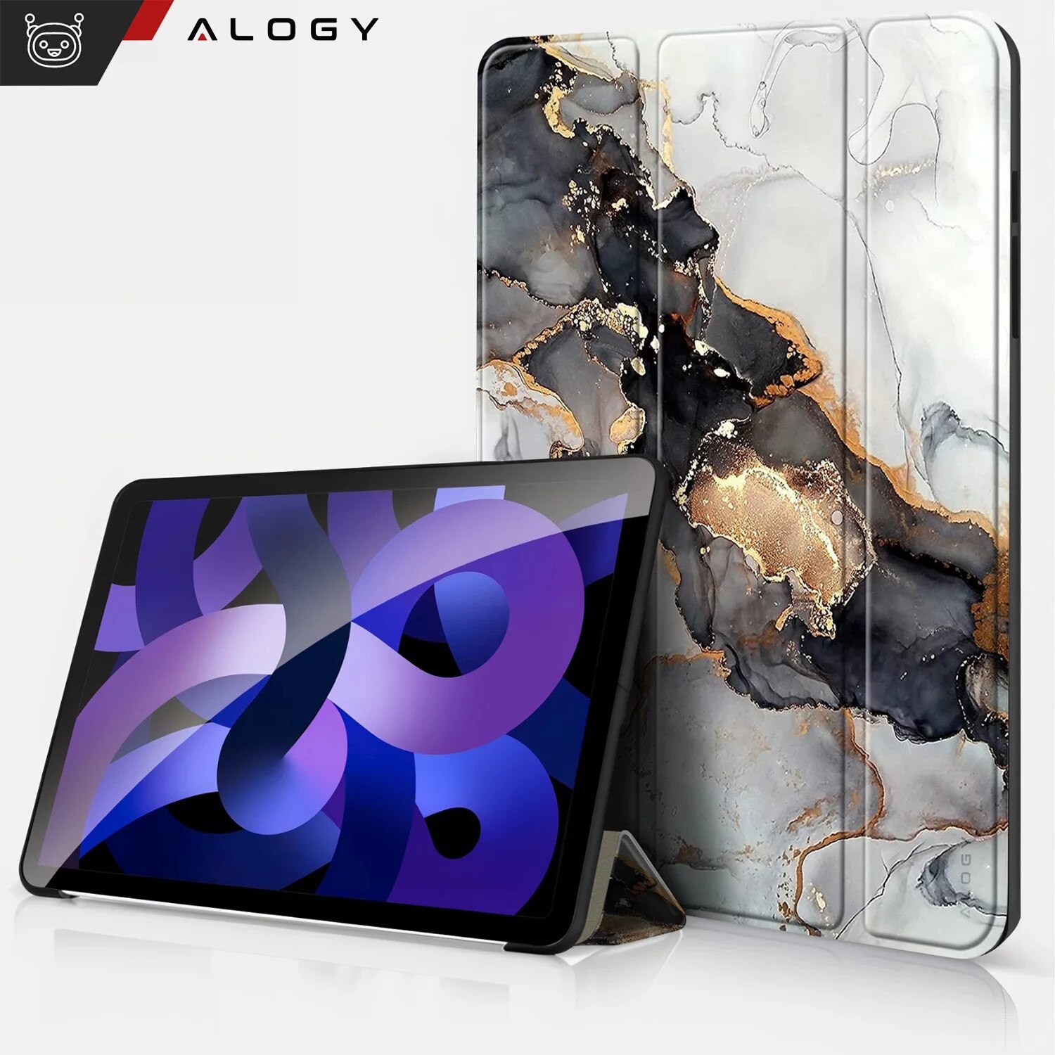 Etui Alogy Book Cover pentru Apple iPad 10.9" (10Gen) 2022, Cloudy Marble, functie Sleep/Wake Up, suport integrat