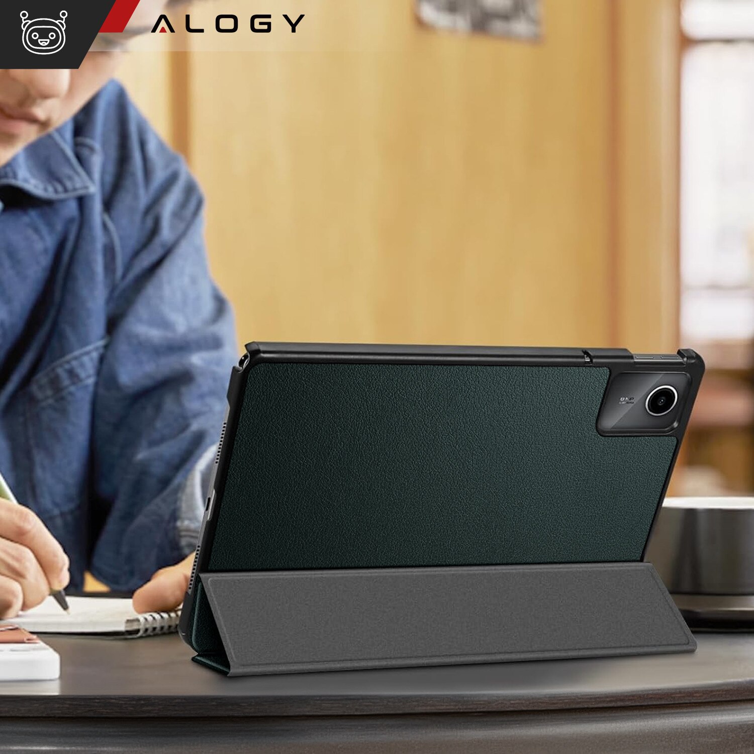 Etui pentru tableta Alogy Book Cover Case, verde, compatibil cu Lenovo Tab K11E/M11 10.95", functie Sleep/Wake Up, suport integrat