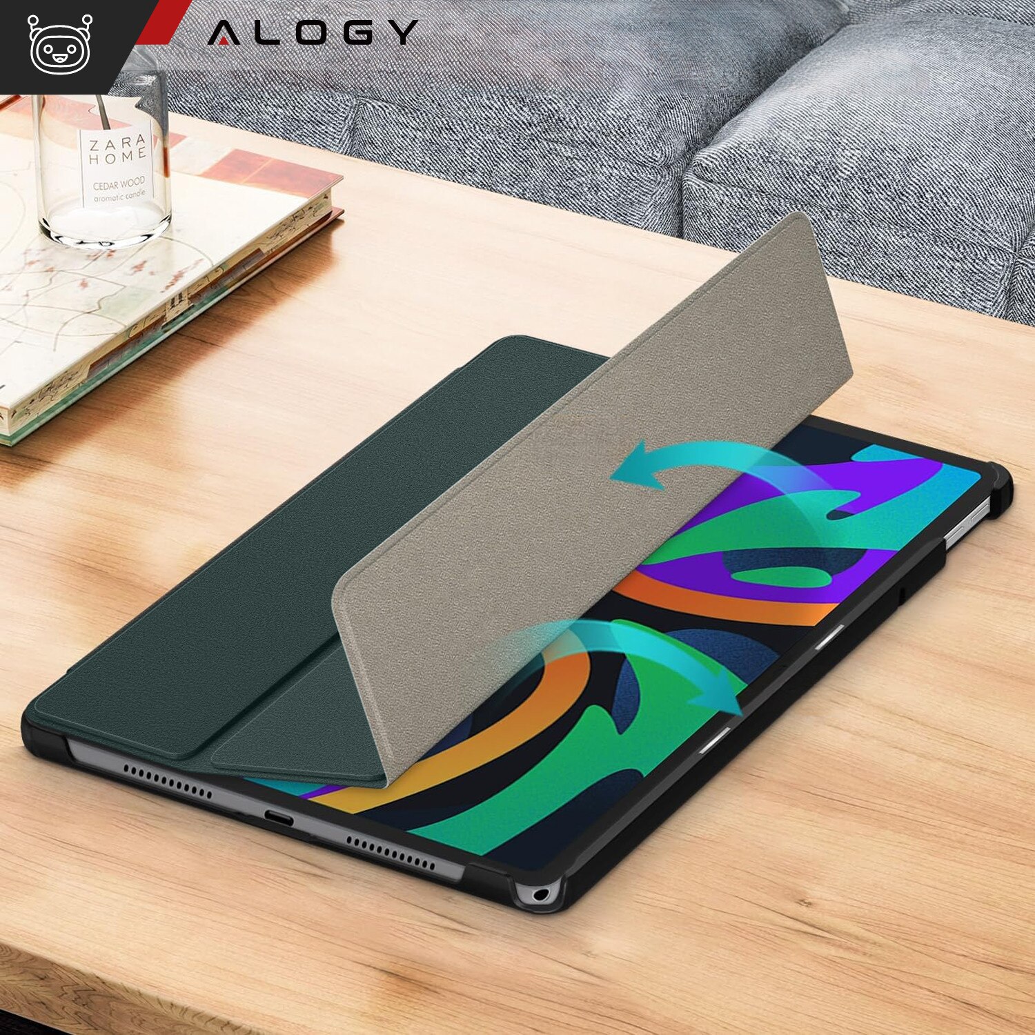 Etui pentru tableta Alogy Book Cover Case, verde, compatibil cu Lenovo Tab K11E/M11 10.95", functie Sleep/Wake Up, suport integrat