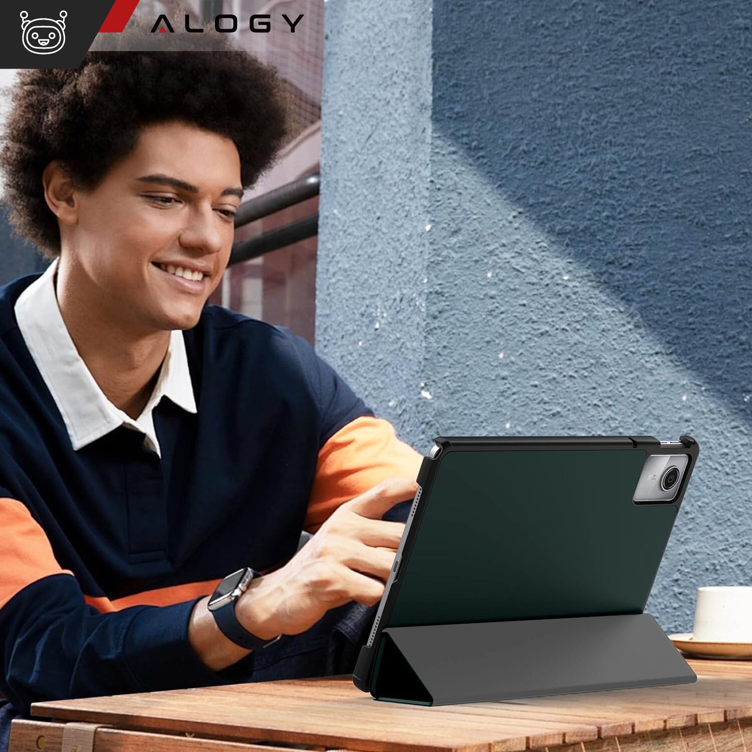 Etui pentru tableta Alogy Book Cover Case, verde, compatibil cu Lenovo Tab K11E/M11 10.95", functie Sleep/Wake Up, suport integrat