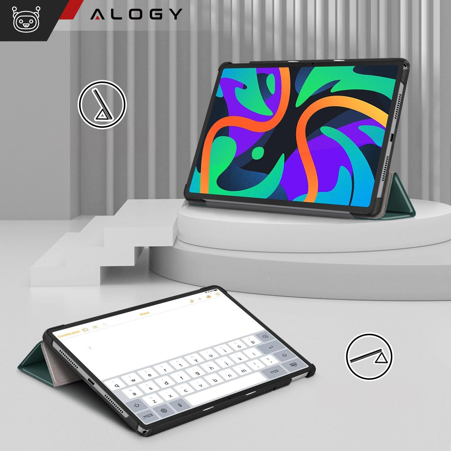 Etui pentru tableta Alogy Book Cover Case, verde, compatibil cu Lenovo Tab K11E/M11 10.95", functie Sleep/Wake Up, suport integrat