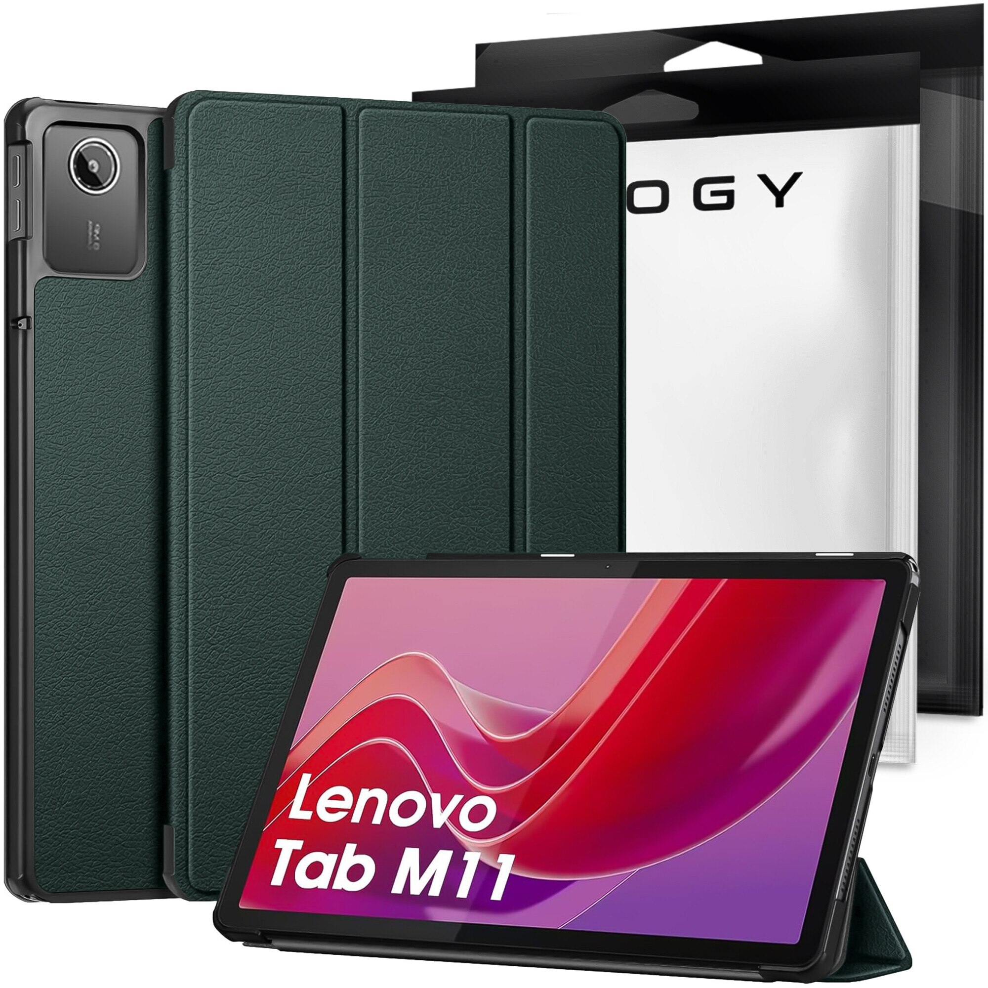 Etui pentru tableta Alogy Book Cover Case, verde, compatibil cu Lenovo Tab K11E/M11 10.95", functie Sleep/Wake Up, suport integrat