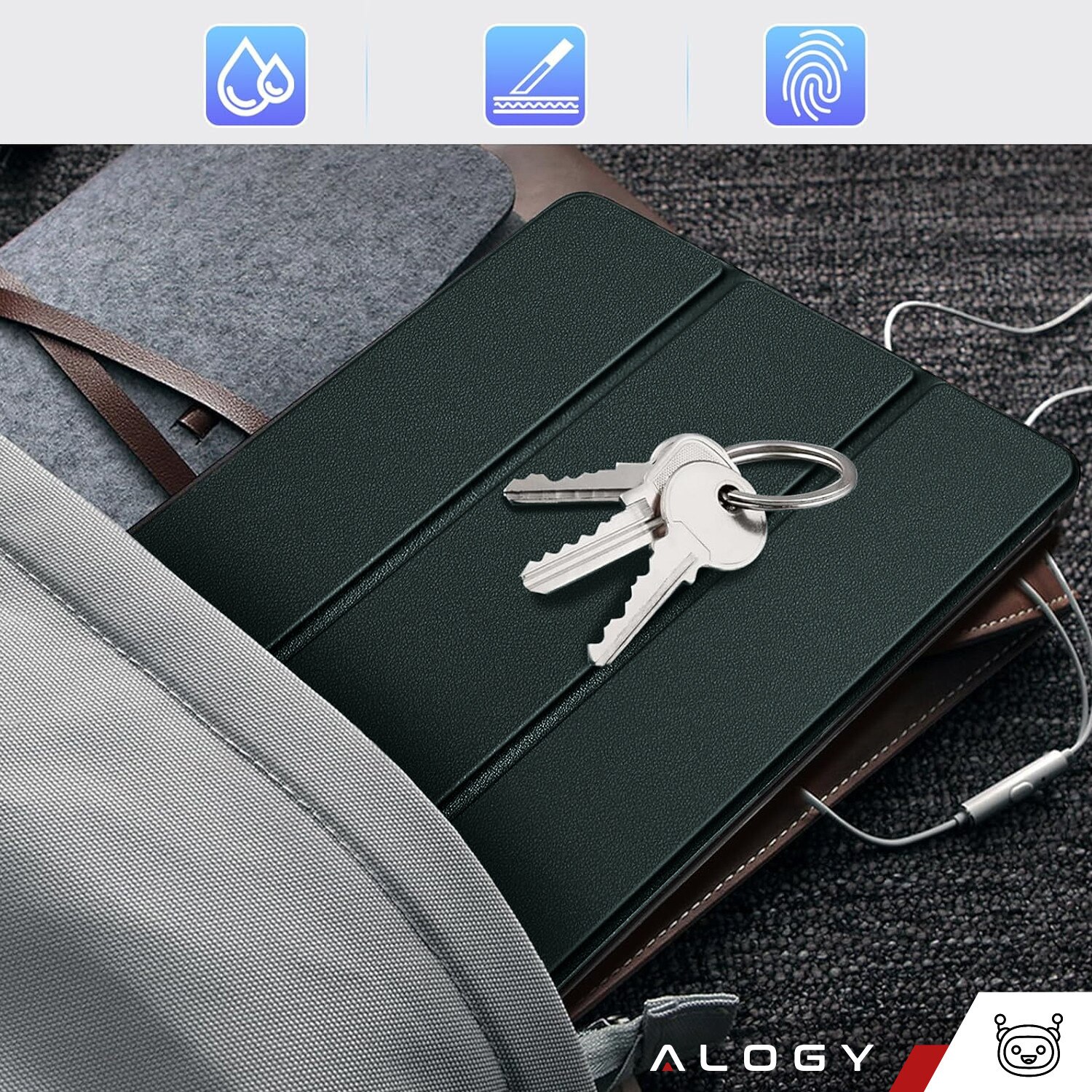 Etui pentru tableta Alogy Book Cover Case, verde, compatibil cu Lenovo Tab K11E/M11 10.95", functie Sleep/Wake Up, suport integrat