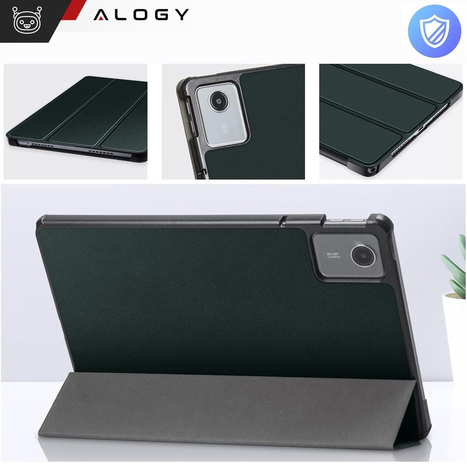 Etui pentru tableta Alogy Book Cover Case, verde, compatibil cu Lenovo Tab K11E/M11 10.95", functie Sleep/Wake Up, suport integrat