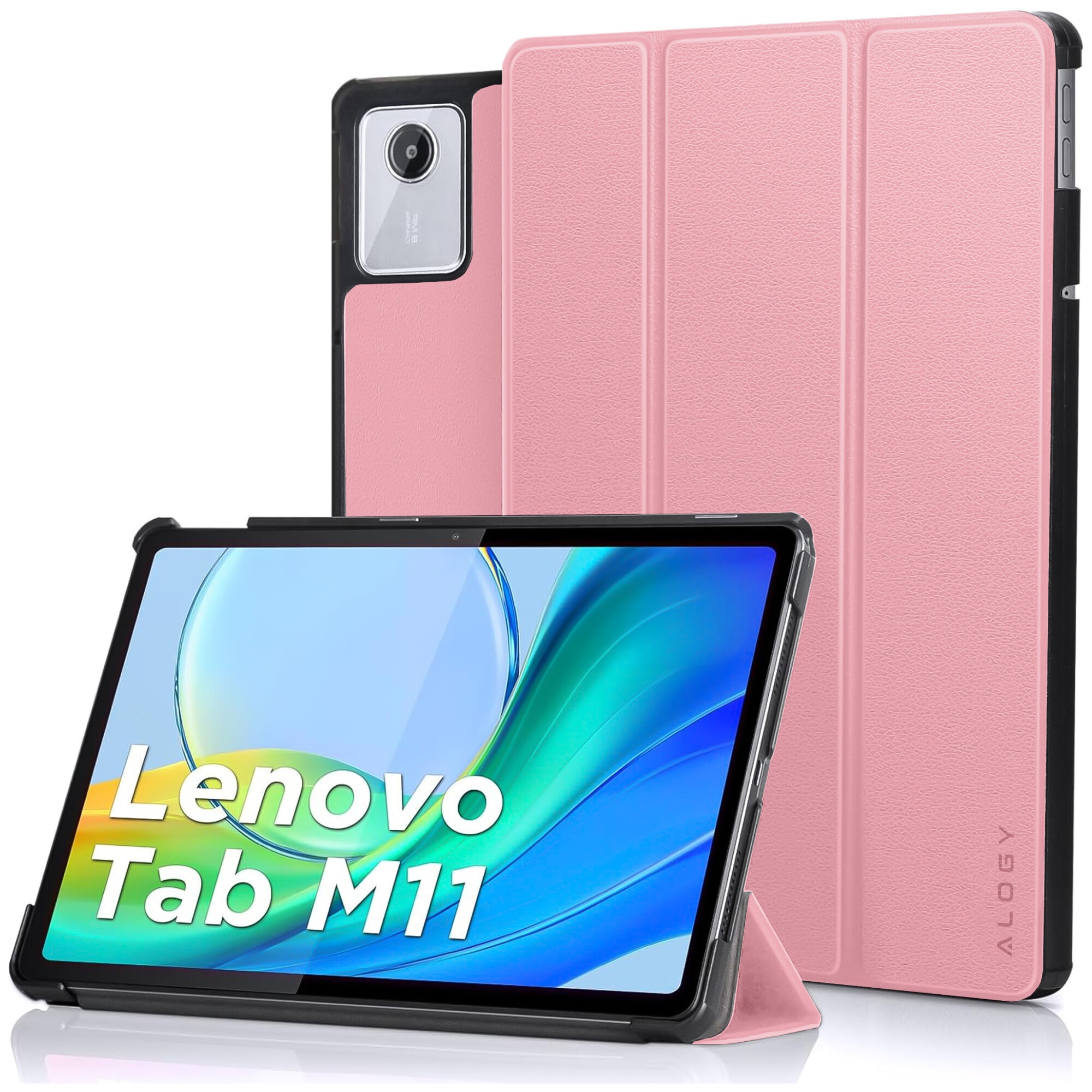 Etui Alogy Book Cover Case pentru Lenovo Tab K11E / M11 10.95", ecologic, cu functie Sleep/Wake Up, roz