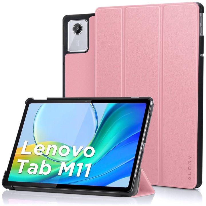 Etui Alogy Book Cover Case pentru Lenovo Tab K11E / M11 10.95", ecologic, cu functie Sleep/Wake Up, roz