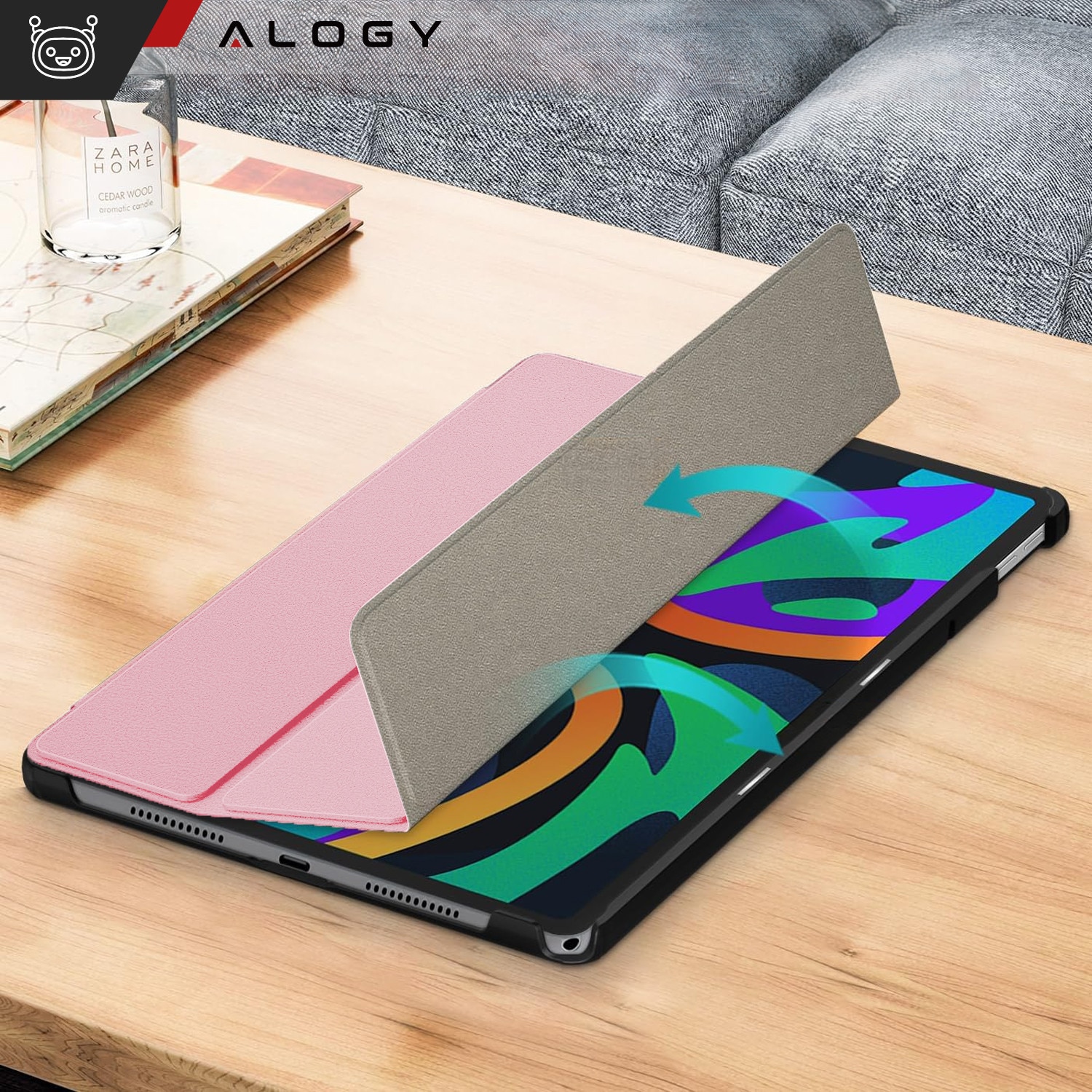 Etui Alogy Book Cover Case pentru Lenovo Tab K11E / M11 10.95", ecologic, cu functie Sleep/Wake Up, roz