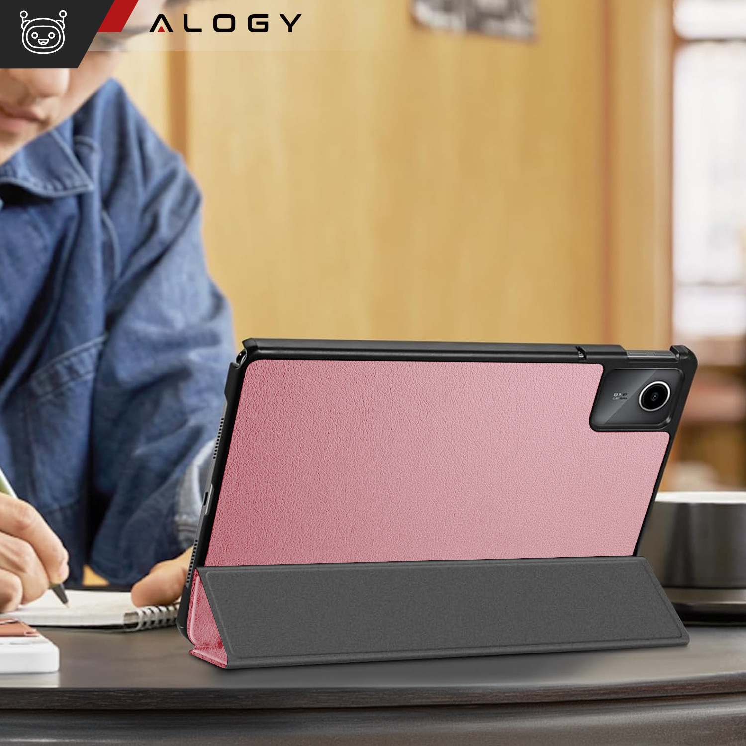 Etui Alogy Book Cover Case pentru Lenovo Tab K11E / M11 10.95", ecologic, cu functie Sleep/Wake Up, roz