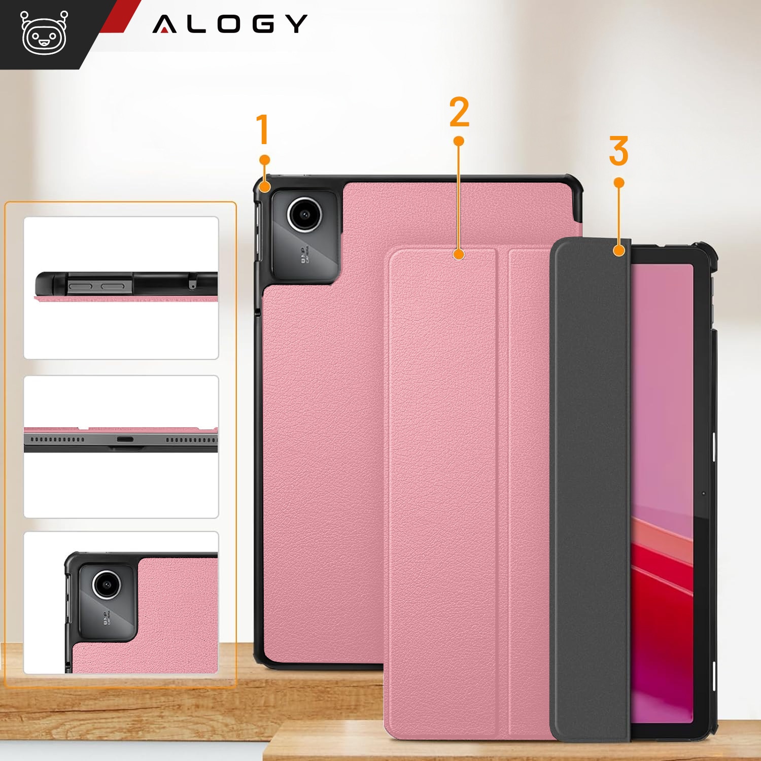 Etui Alogy Book Cover Case pentru Lenovo Tab K11E / M11 10.95", ecologic, cu functie Sleep/Wake Up, roz