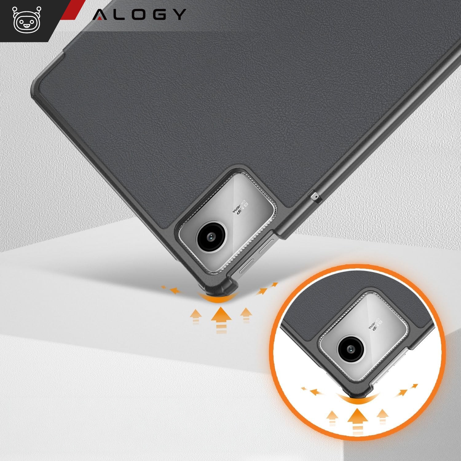 Etui pentru tableta Alogy Book Cover Case, gri, compatibil cu Lenovo Tab K11E / M11 10.95", functie Sleep/Wake Up, suport integrat