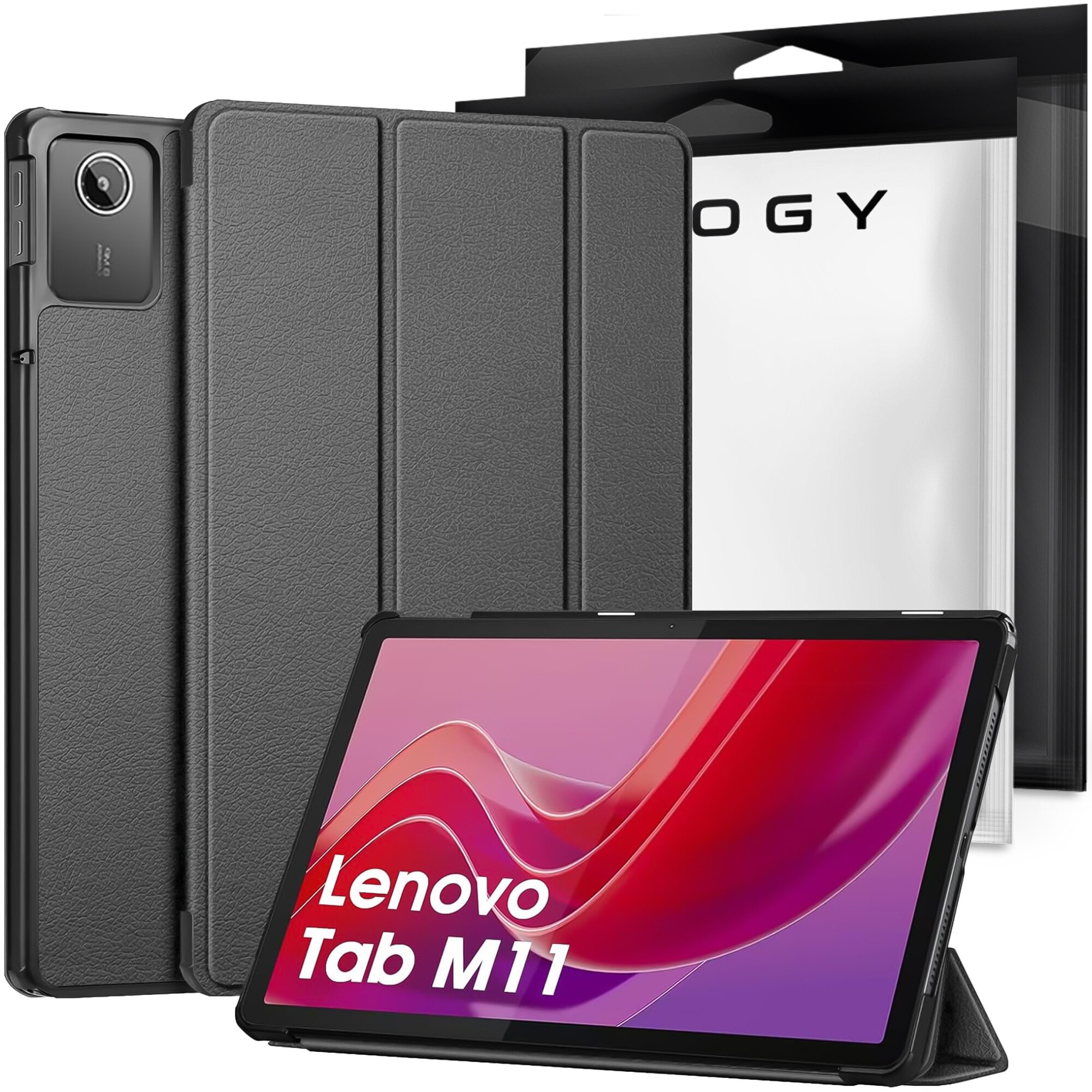 Etui pentru tableta Alogy Book Cover Case, gri, compatibil cu Lenovo Tab K11E / M11 10.95", functie Sleep/Wake Up, suport integrat