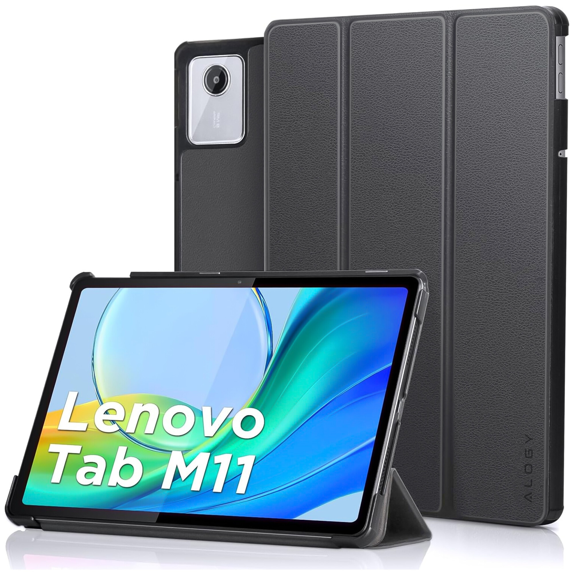 Etui pentru tableta Alogy Book Cover Case, gri, compatibil cu Lenovo Tab K11E / M11 10.95", functie Sleep/Wake Up, suport integrat