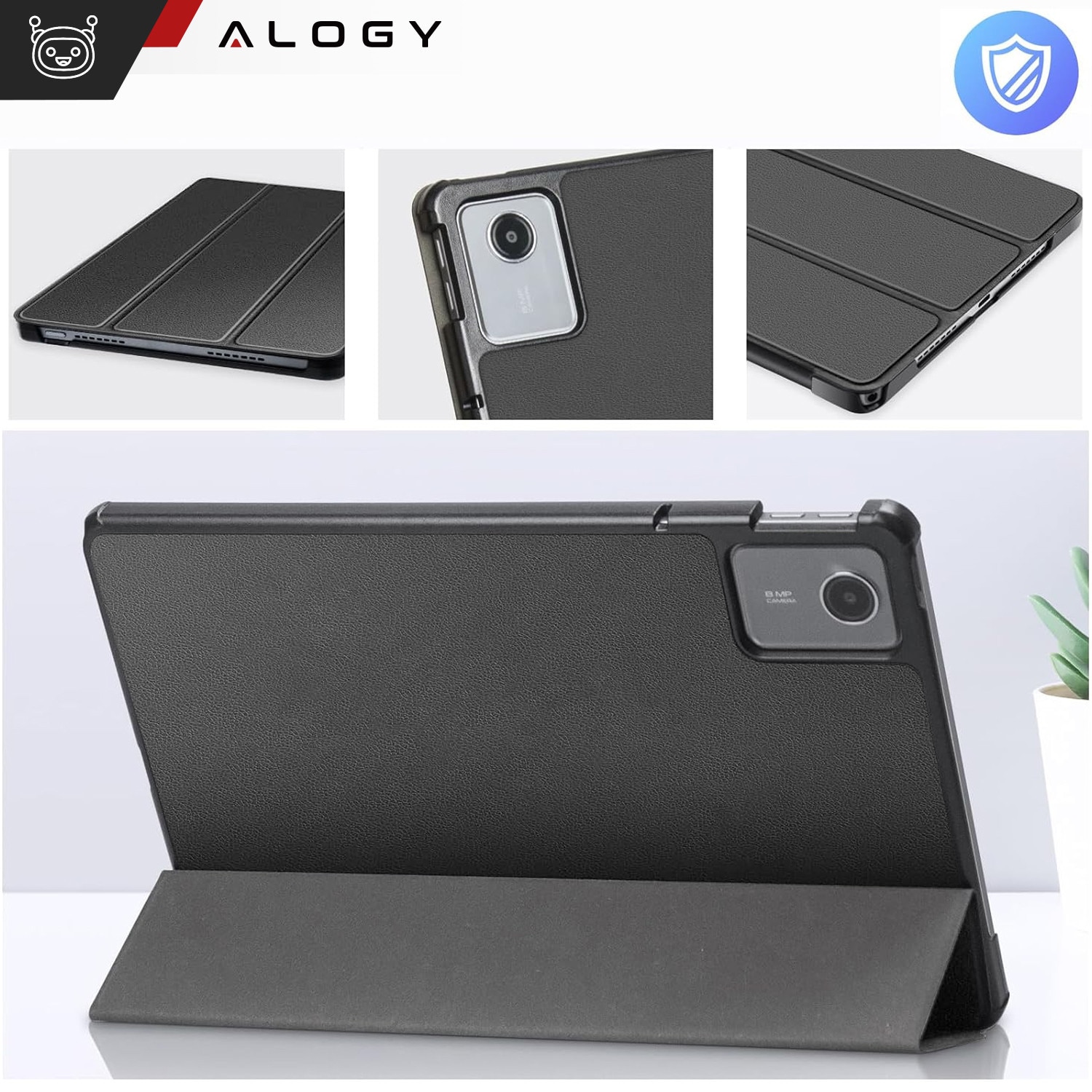 Etui pentru tableta Alogy Book Cover Case, gri, compatibil cu Lenovo Tab K11E / M11 10.95", functie Sleep/Wake Up, suport integrat
