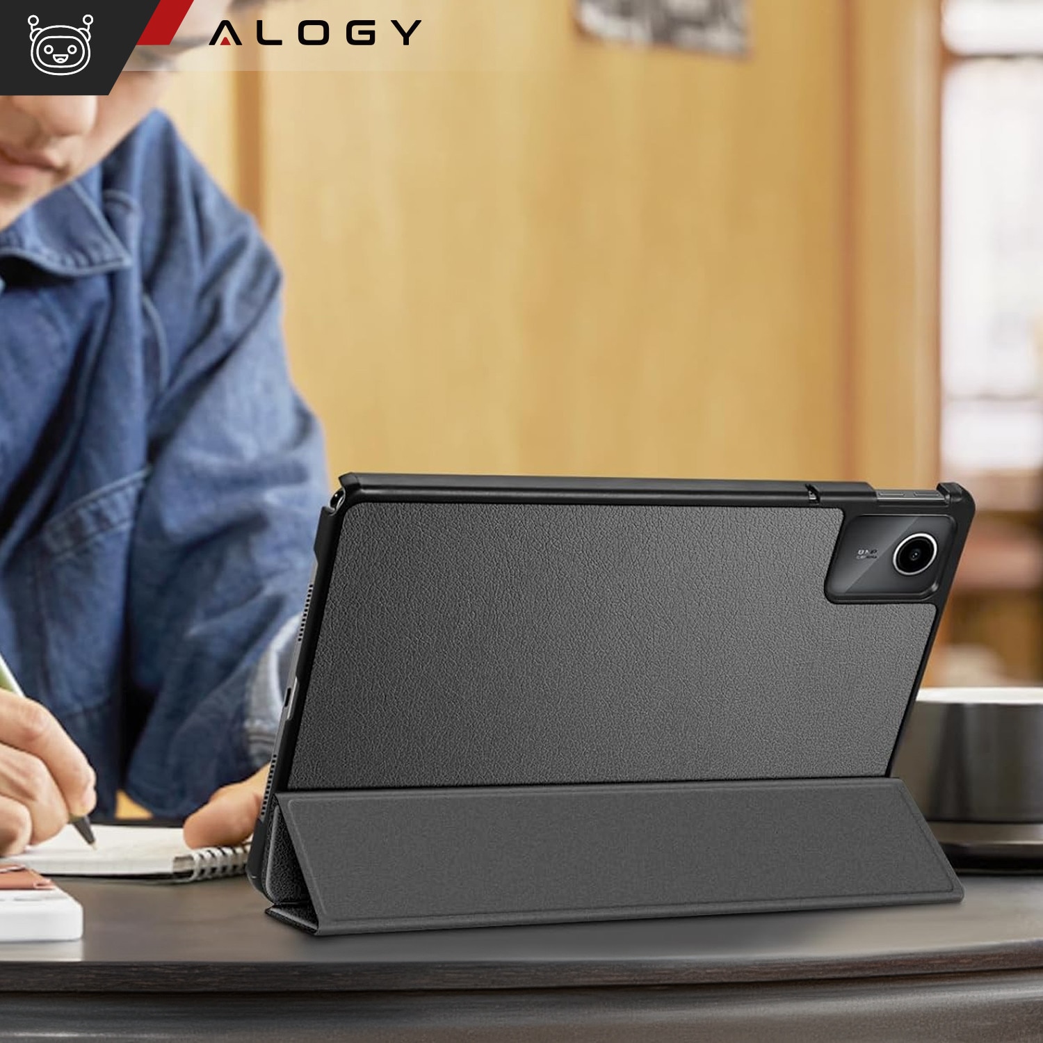 Etui pentru tableta Alogy Book Cover Case, gri, compatibil cu Lenovo Tab K11E / M11 10.95", functie Sleep/Wake Up, suport integrat
