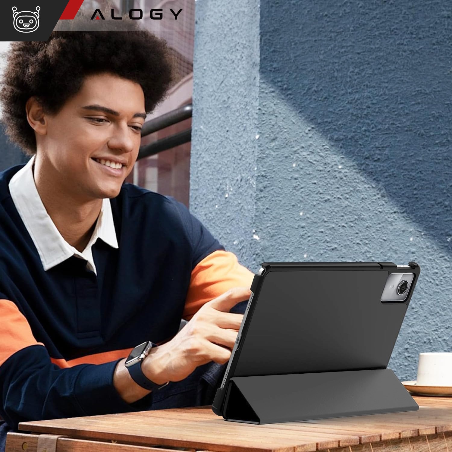 Etui pentru tableta Alogy Book Cover Case, gri, compatibil cu Lenovo Tab K11E / M11 10.95", functie Sleep/Wake Up, suport integrat