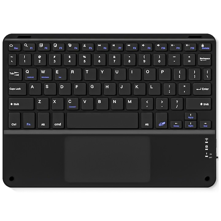 Tastatura wireless Bluetooth cu touchpad, ALOGY, neagra, USB-C, compatibila cu diverse dispozitive