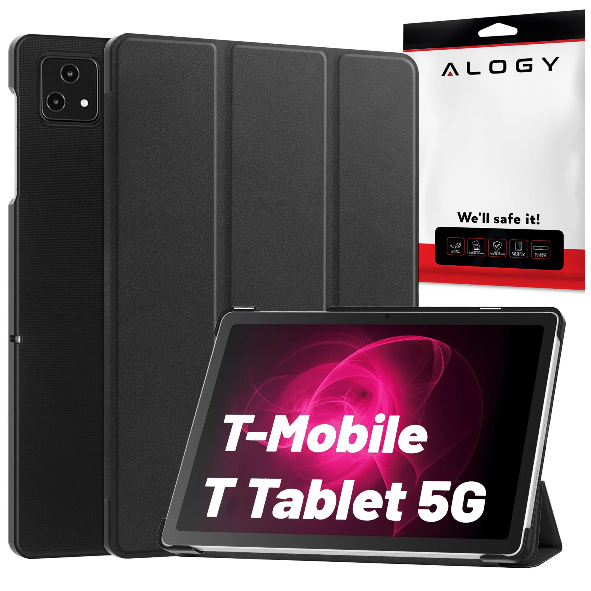 Etui pentru tableta Alogy Book Cover Case, negru, 10.36", functie Sleep/Wake Up, suport integrat