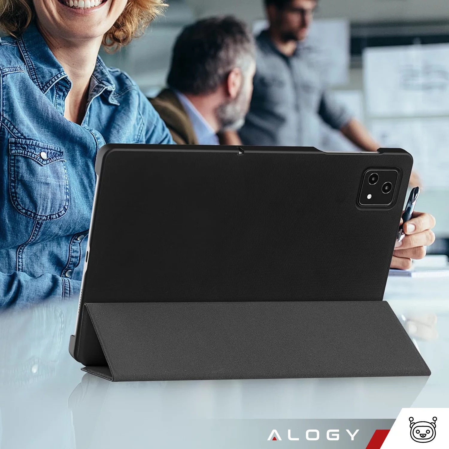 Etui pentru tableta Alogy Book Cover Case, negru, 10.36", functie Sleep/Wake Up, suport integrat