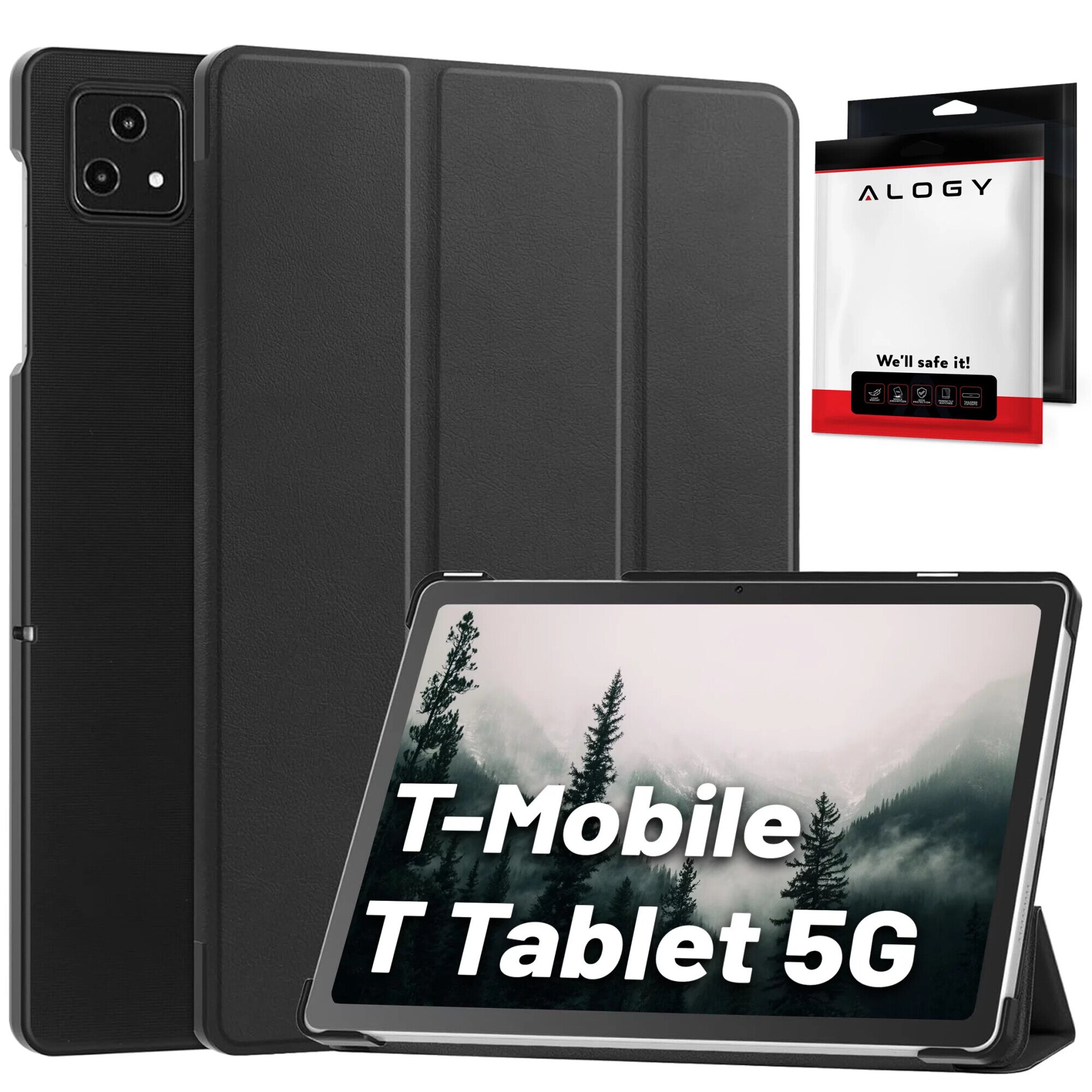 Etui pentru tableta Alogy Book Cover Case, negru, 10.36", functie Sleep/Wake Up, suport integrat