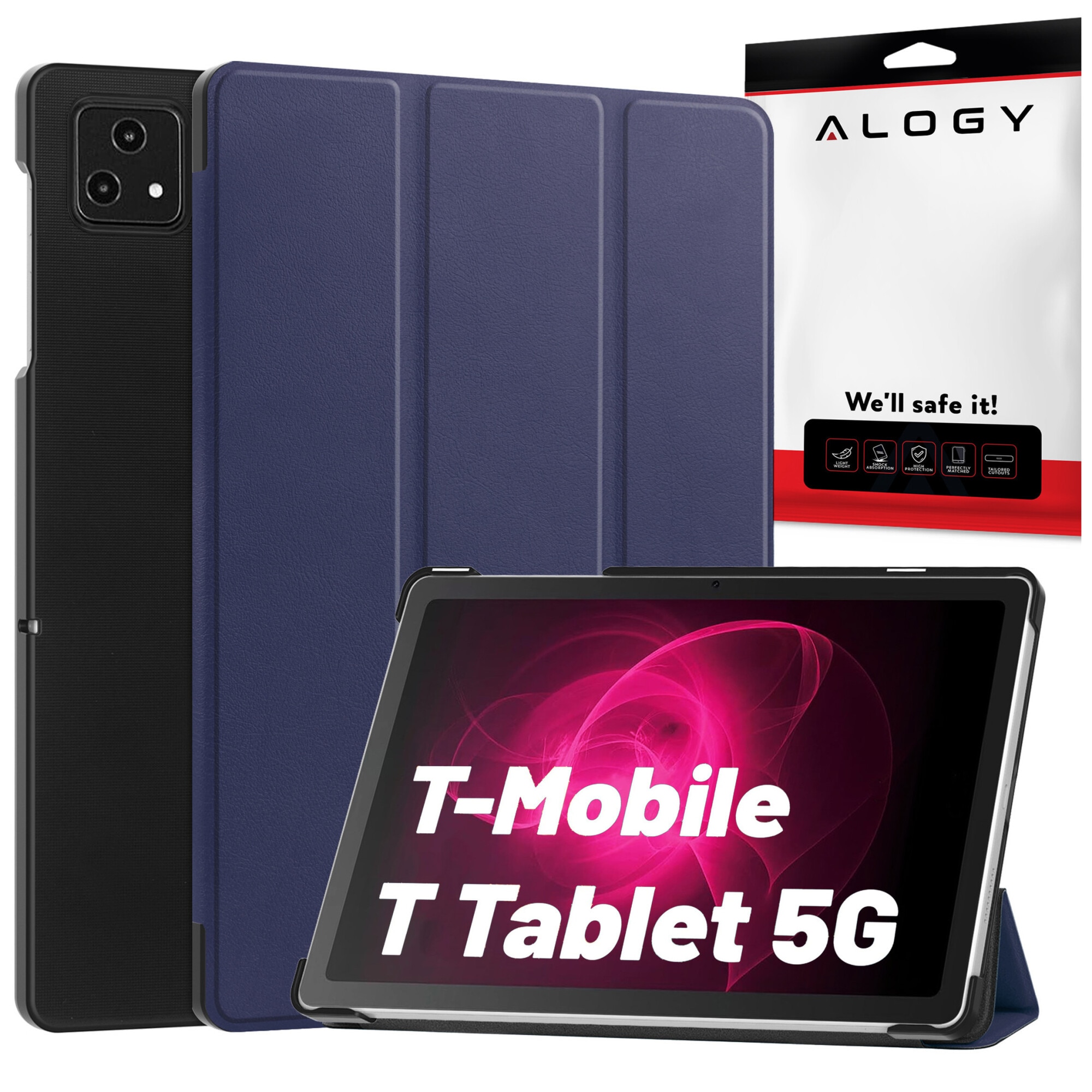 Etui Alogy Book Cover Case pentru T-Mobile T Tablet 5G 10.36", ecologic, cu functie Sleep/Wake Up, albastru