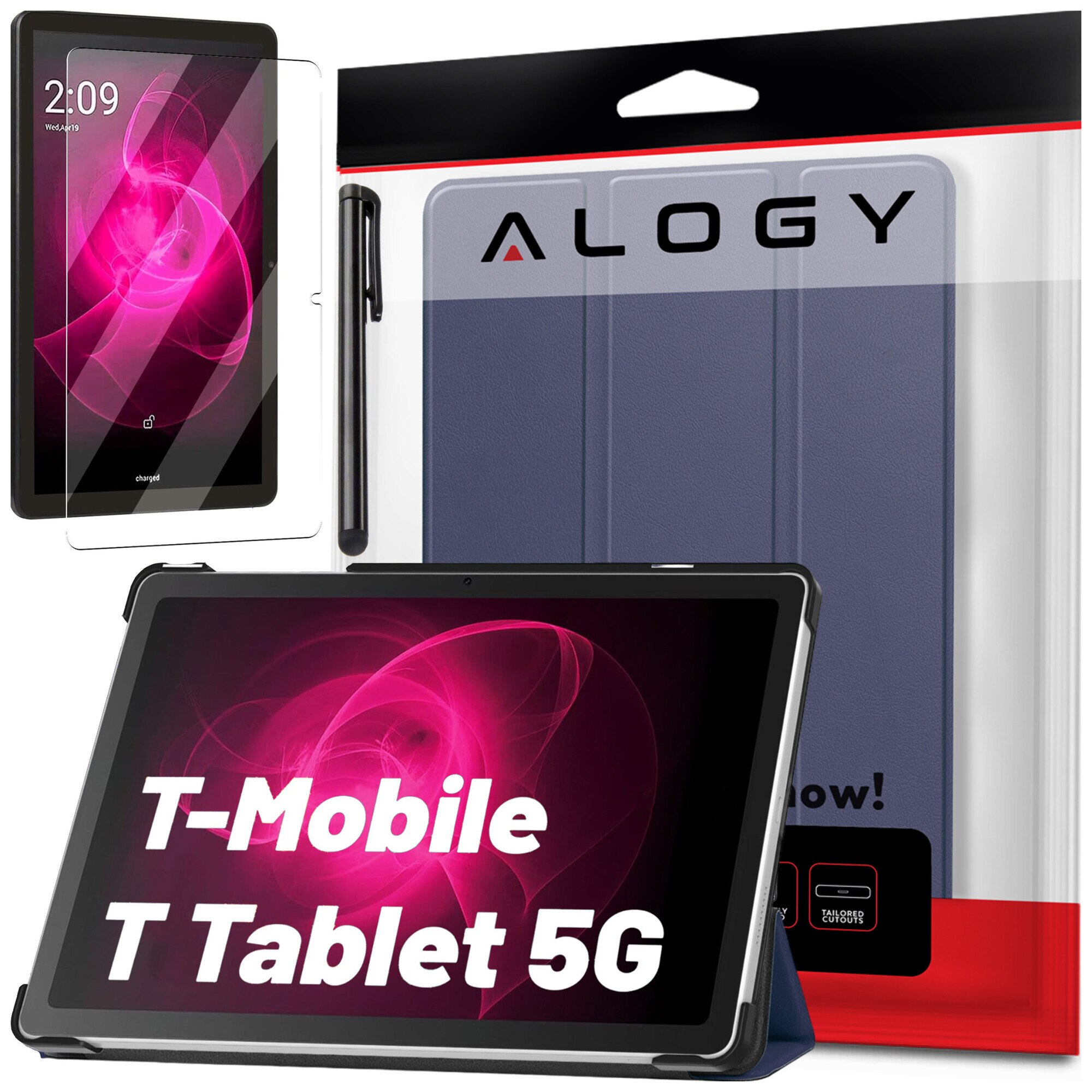 Etui Alogy Book Cover Case pentru T-Mobile T Tablet 5G 10.36", ecologic, cu functie Sleep/Wake Up, albastru