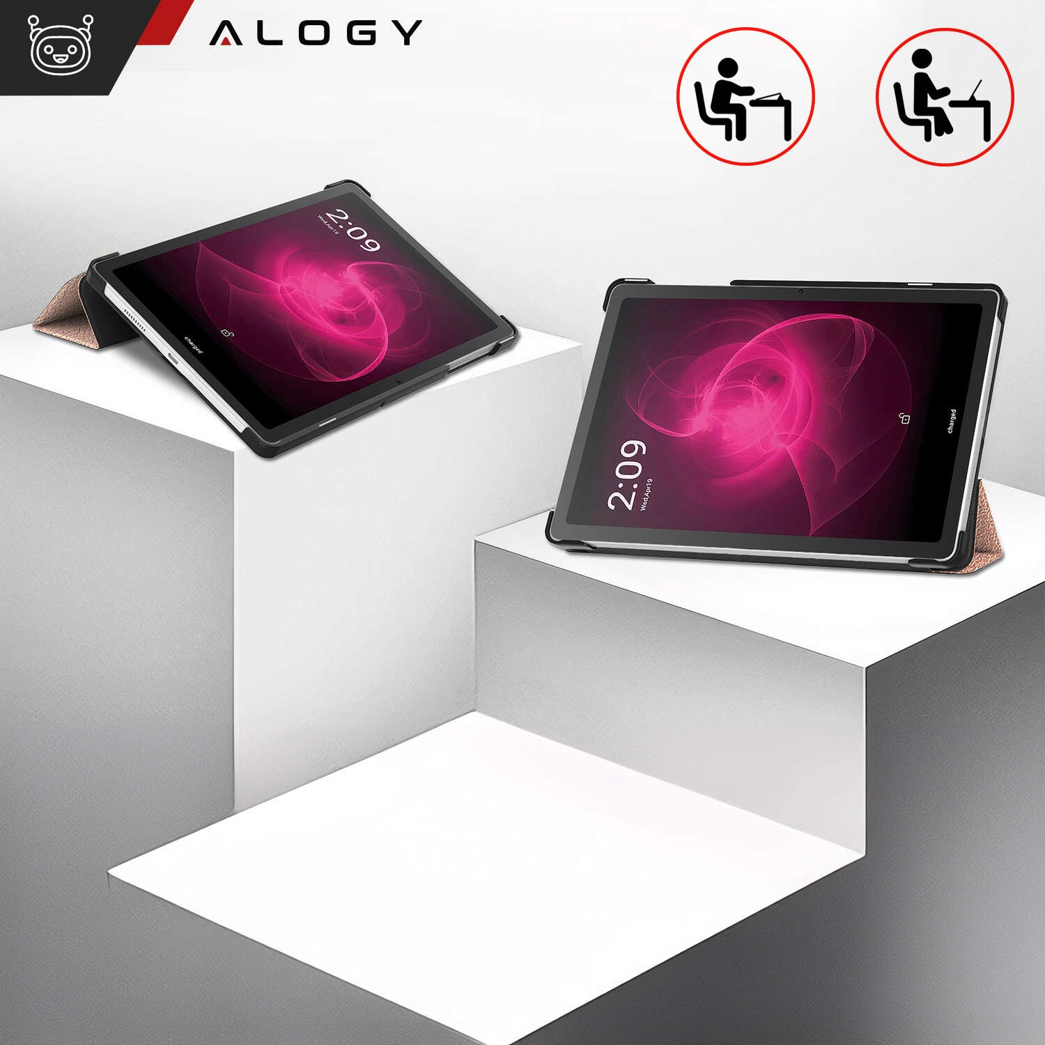 Etui Alogy Book Cover Case pentru T-Mobile T Tablet 5G 10.36", ecologic, cu functie Sleep/Wake Up, roz auriu