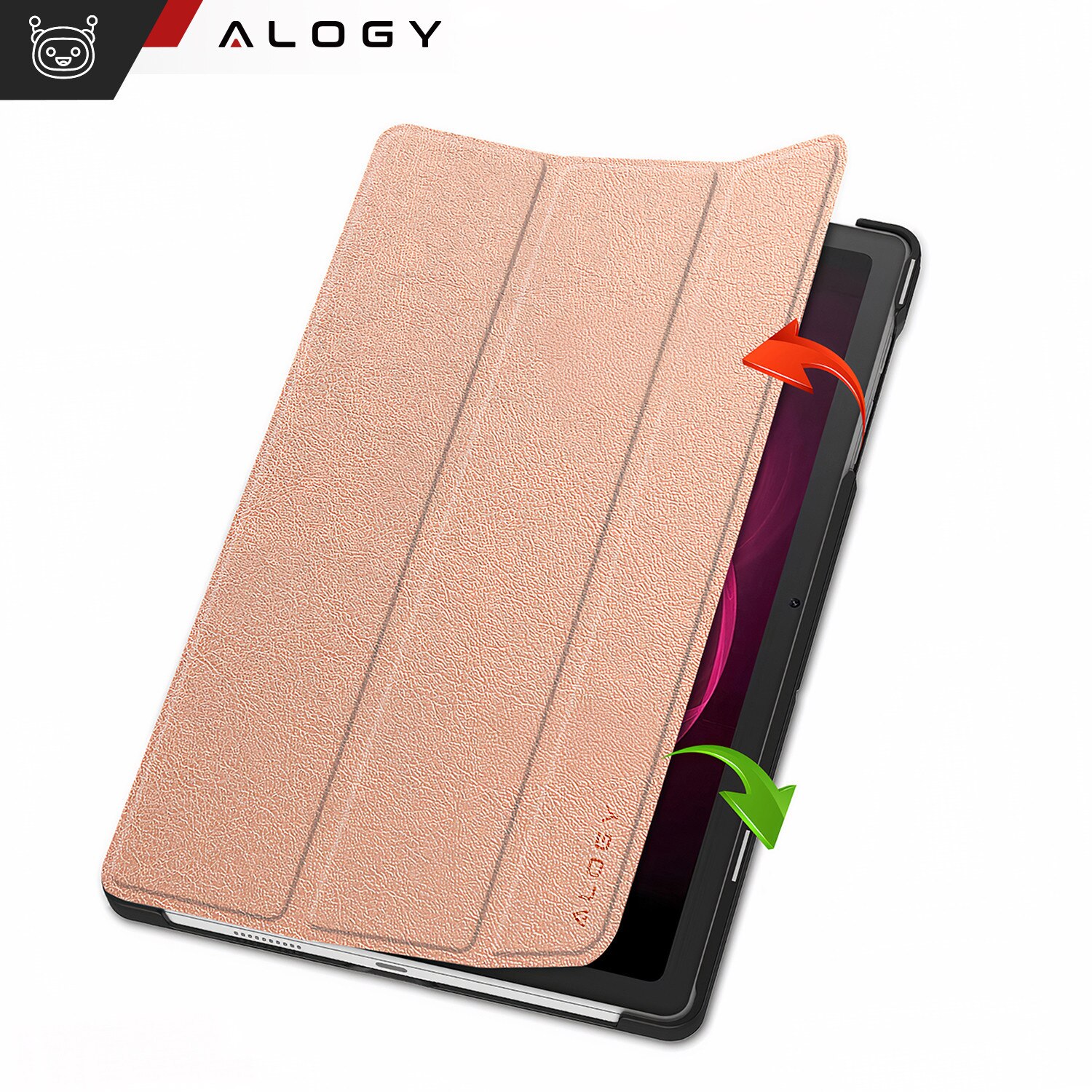 Etui Alogy Book Cover Case pentru T-Mobile T Tablet 5G 10.36", ecologic, cu functie Sleep/Wake Up, roz auriu