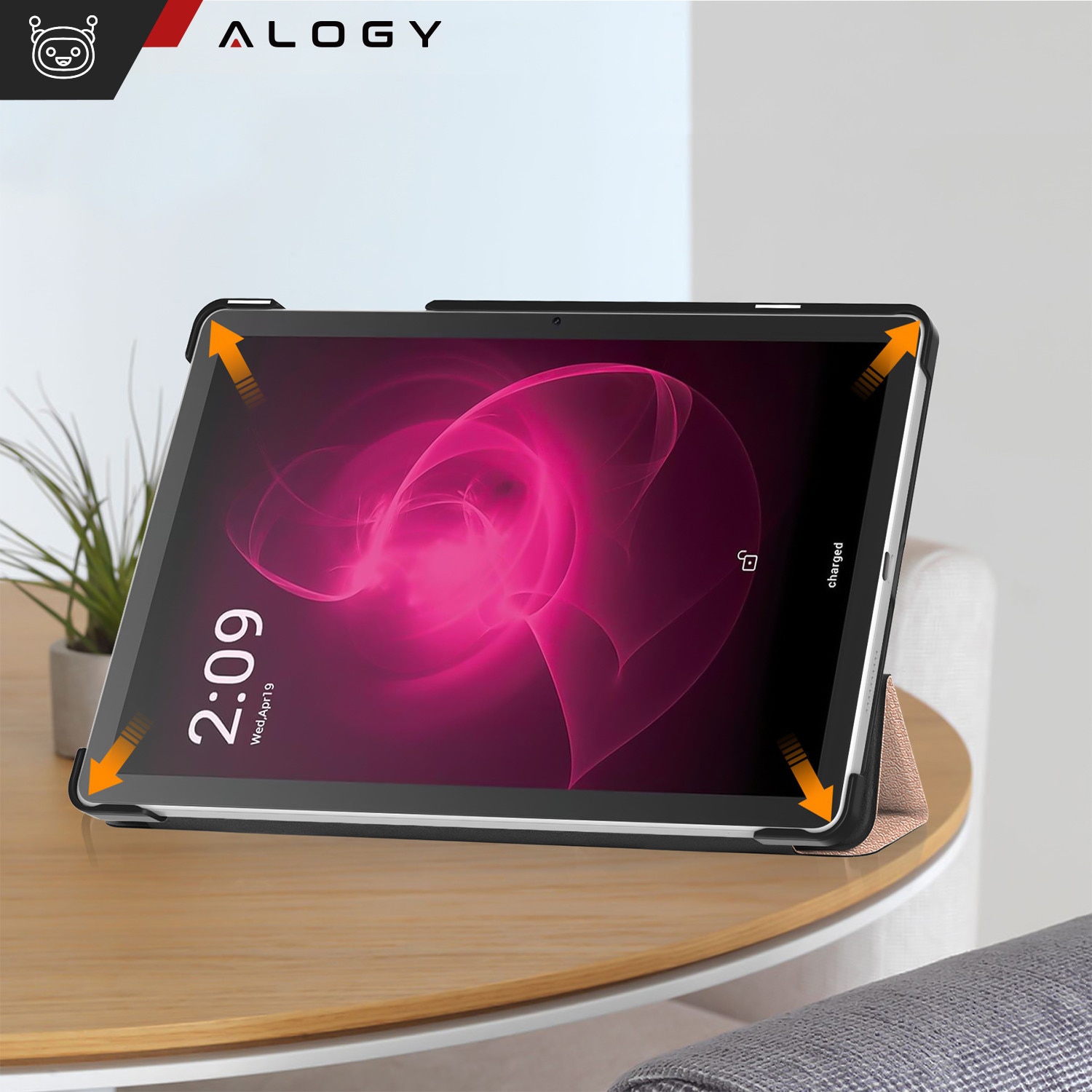 Etui Alogy Book Cover Case pentru T-Mobile T Tablet 5G 10.36", ecologic, cu functie Sleep/Wake Up, roz auriu