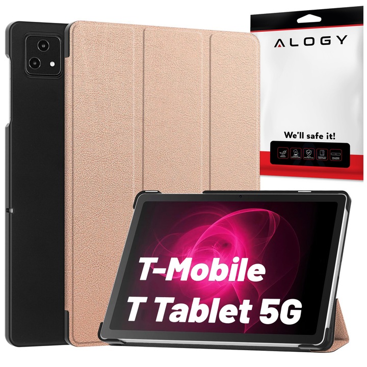 Alogy könyvtok T-Mobile T Tablet 5G 10.36"-hoz, környezetbarát, Alvás/Ébresztés funkcióval, rozéarany