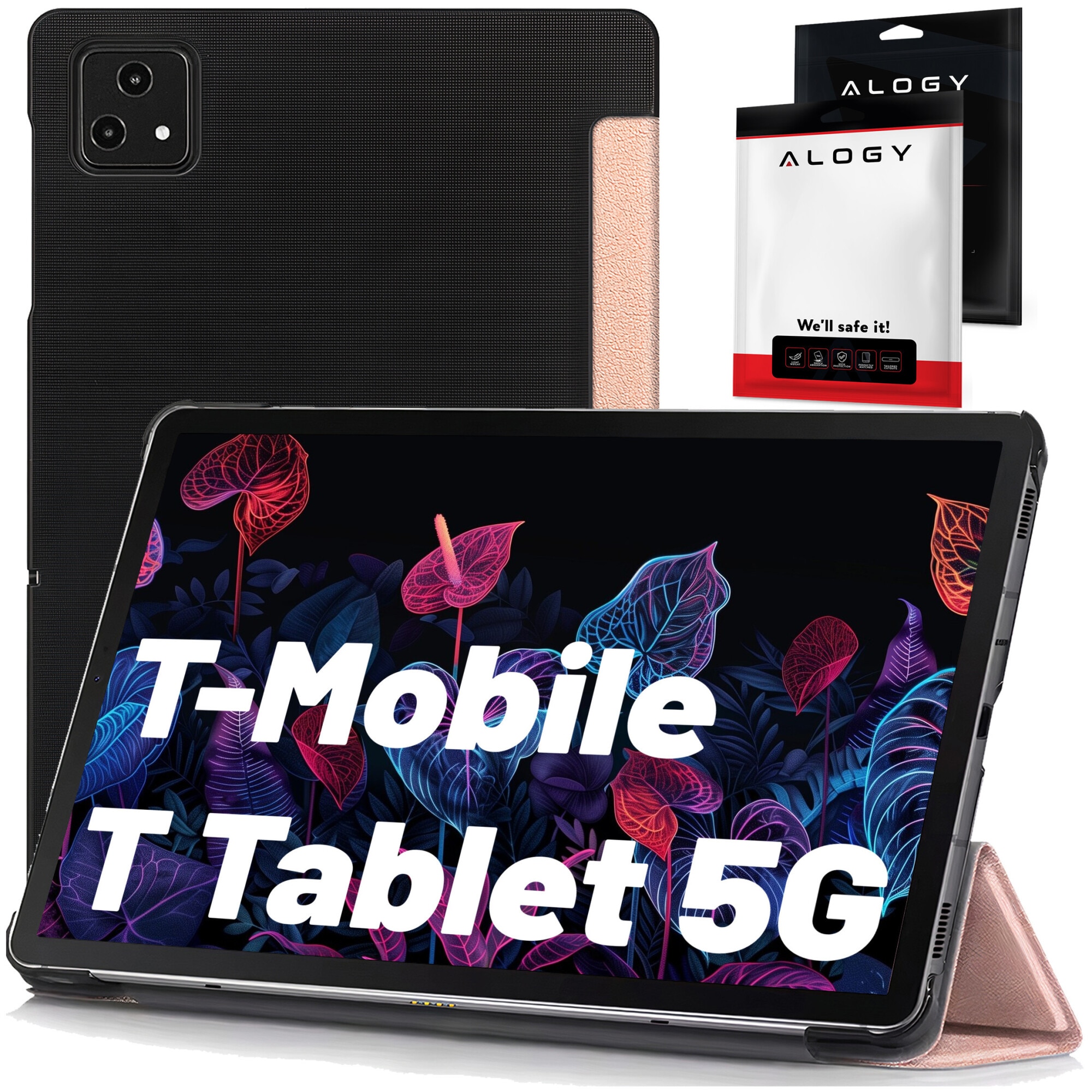 Etui Alogy Book Cover Case pentru T-Mobile T Tablet 5G 10.36", ecologic, cu functie Sleep/Wake Up, roz auriu