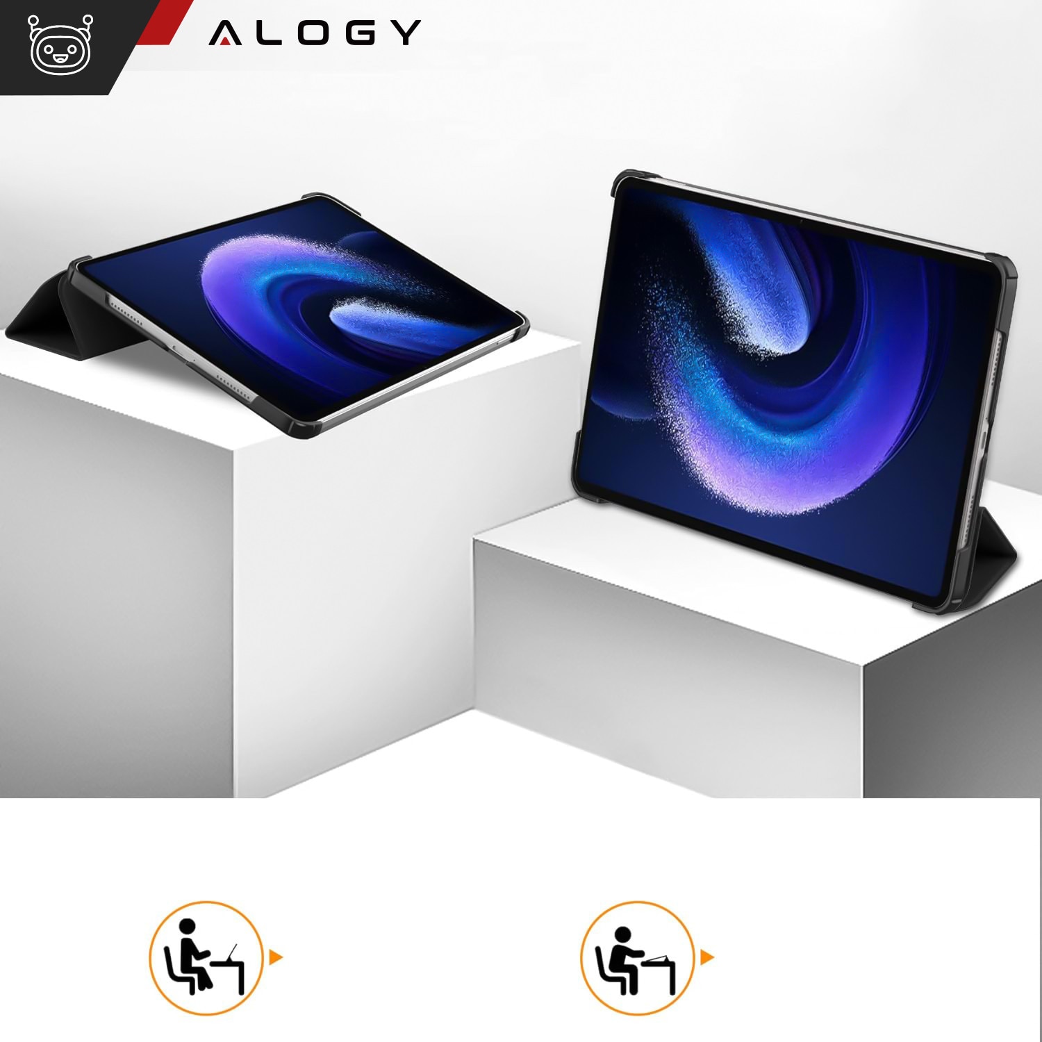 Etui Alogy Book Cover Case pentru Xiaomi Mi Pad 6 / 6 Pro 11" 2023, negru, functie Sleep/Wake Up, suport integrat