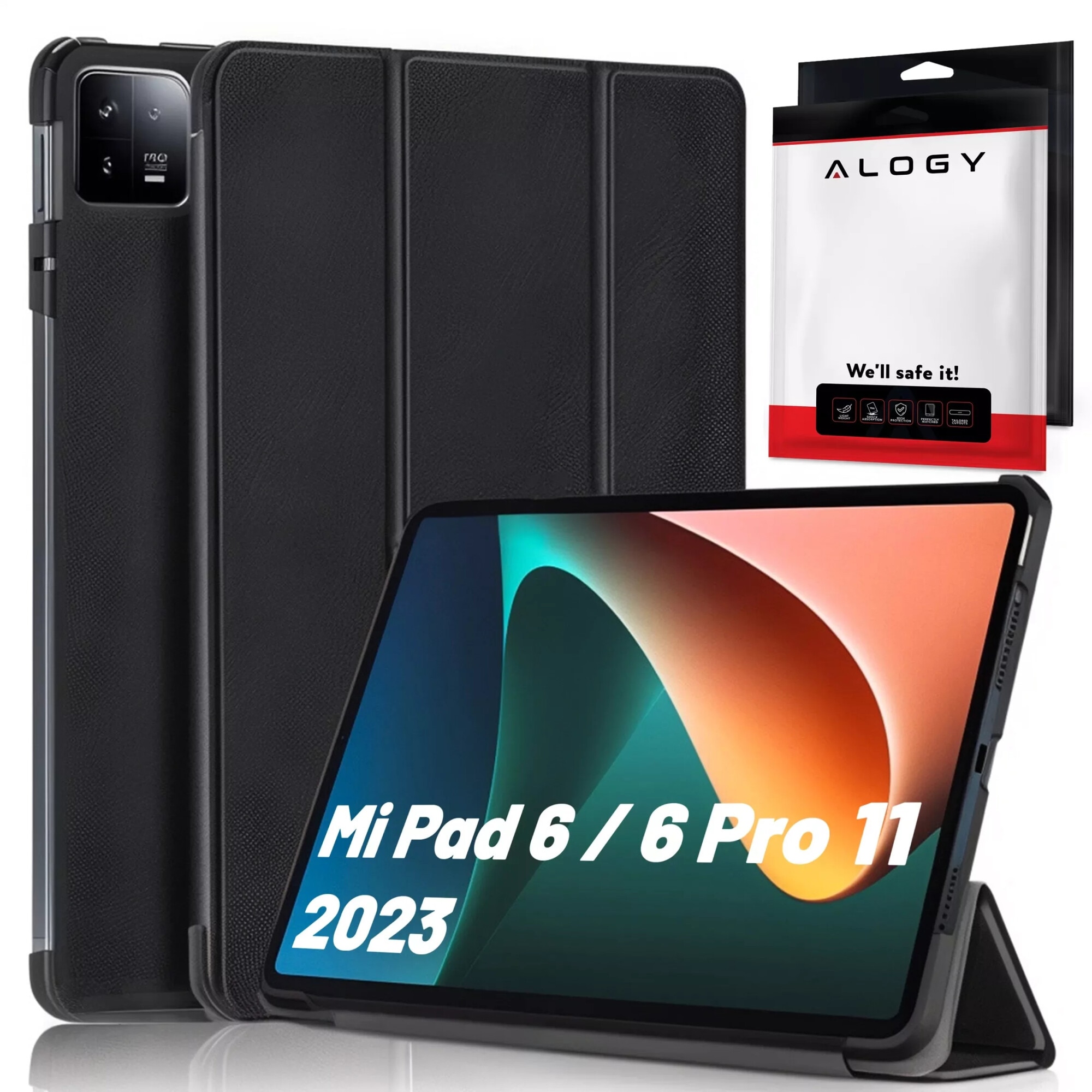 Etui Alogy Book Cover Case pentru Xiaomi Mi Pad 6 / 6 Pro 11" 2023, negru, functie Sleep/Wake Up, suport integrat
