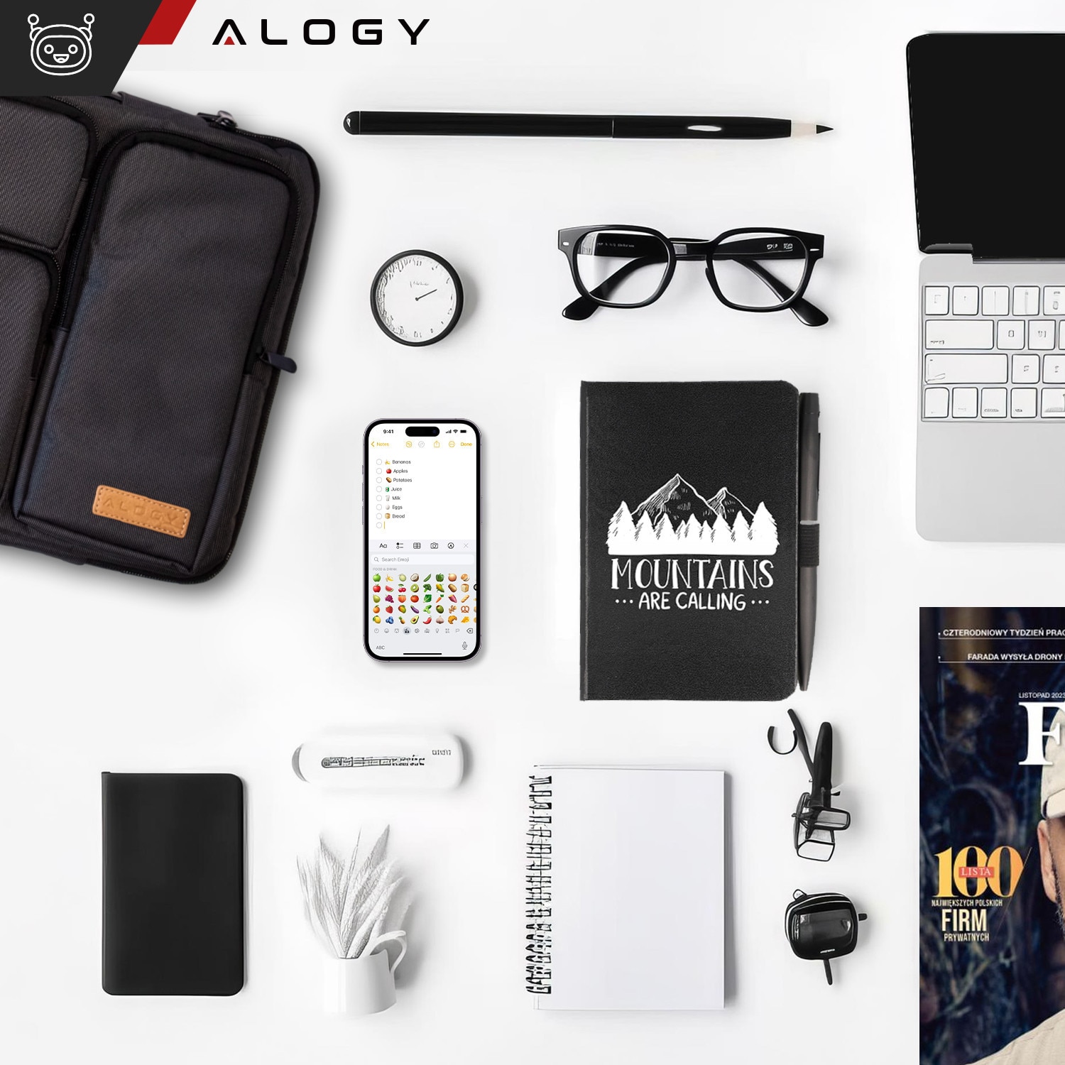 Husa laptop 15.6", Alogy, neagra cu detalii maro, 4 buzunare,42x30x6.5cm, curea reglabila