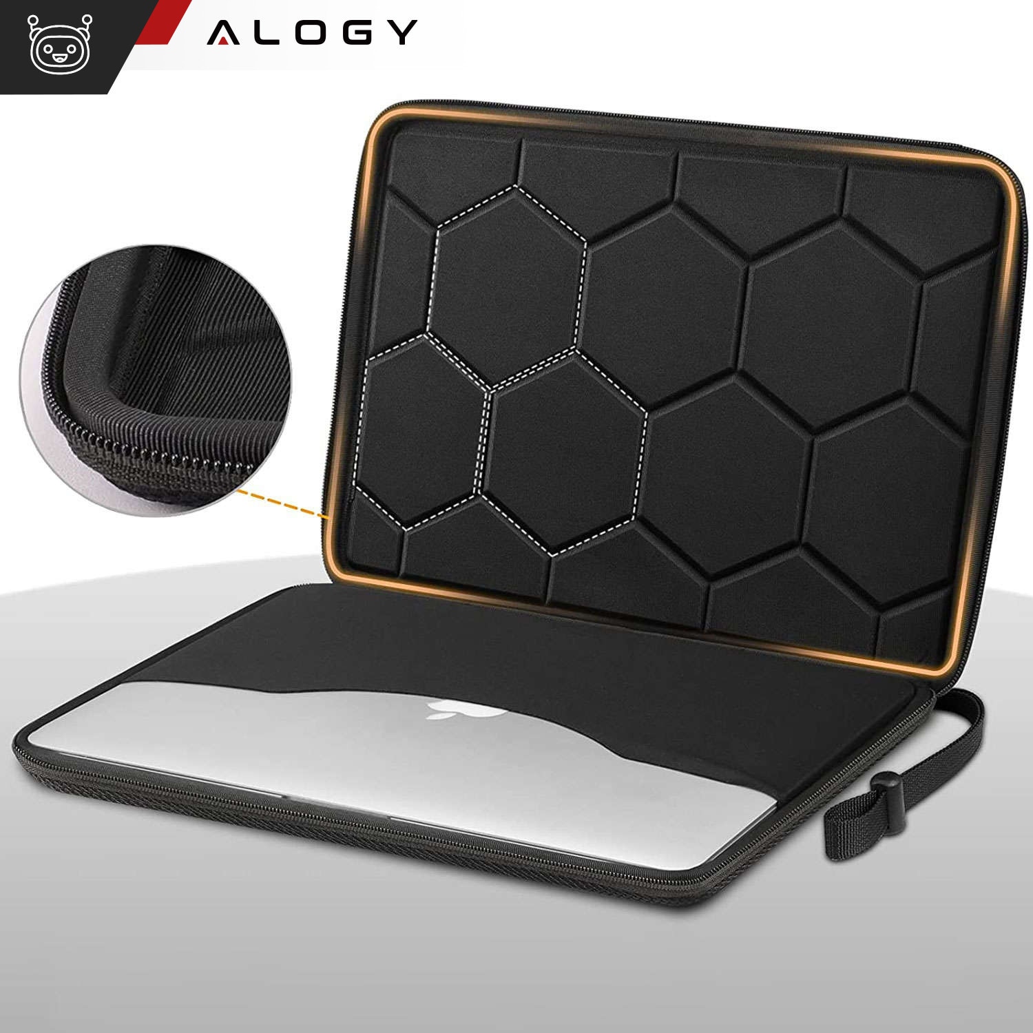 Husa laptop Alogy , 13-14", neagra, material impermeabil, 34,54x24,38x3,56cm, set cu curea de mana
