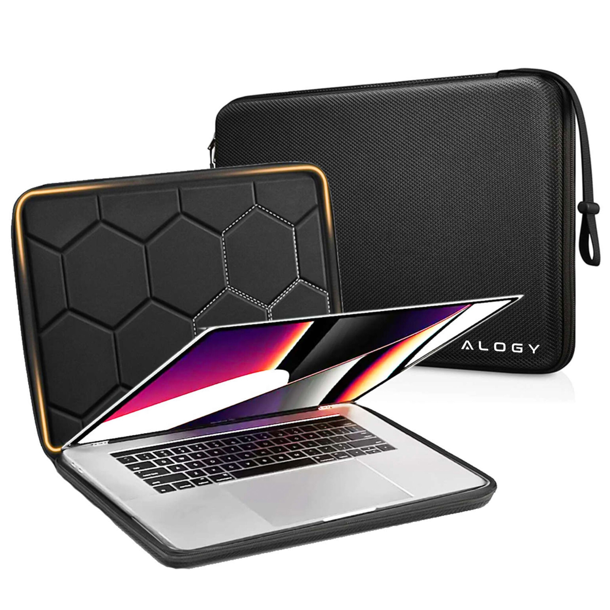Husa laptop Alogy , 13-14", neagra, material impermeabil, 34,54x24,38x3,56cm, set cu curea de mana