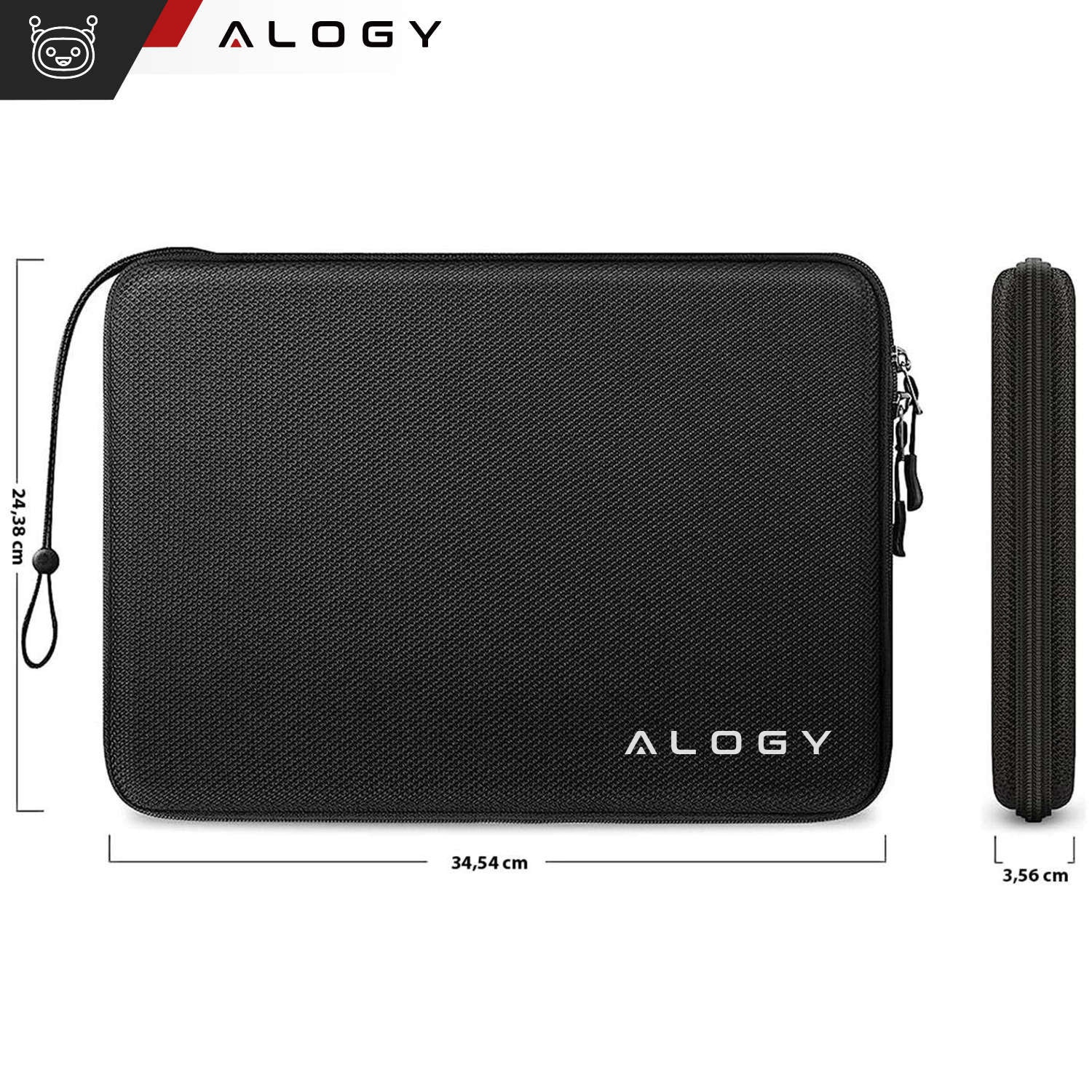 Husa laptop Alogy , 13-14", neagra, material impermeabil, 34,54x24,38x3,56cm, set cu curea de mana