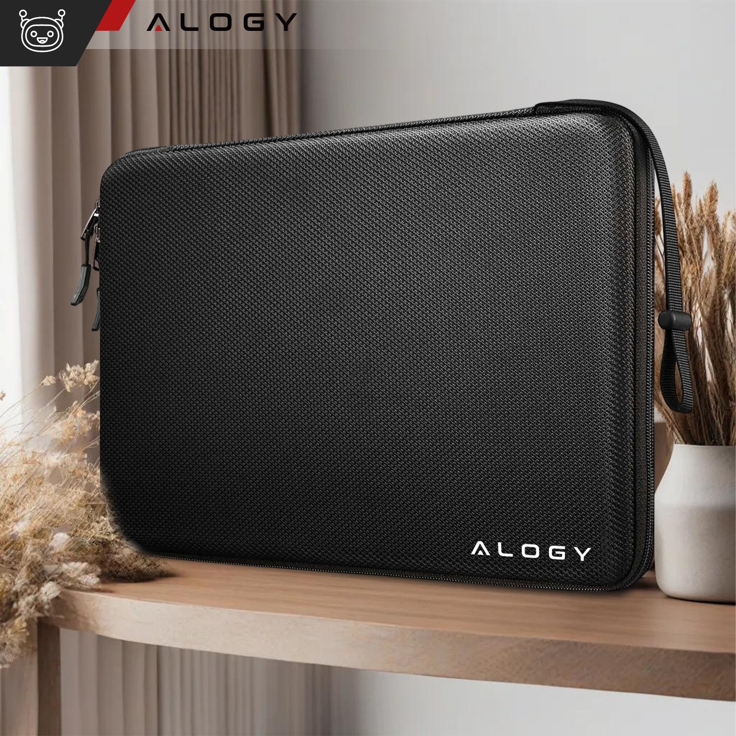 Husa laptop Alogy , 13-14", neagra, material impermeabil, 34,54x24,38x3,56cm, set cu curea de mana