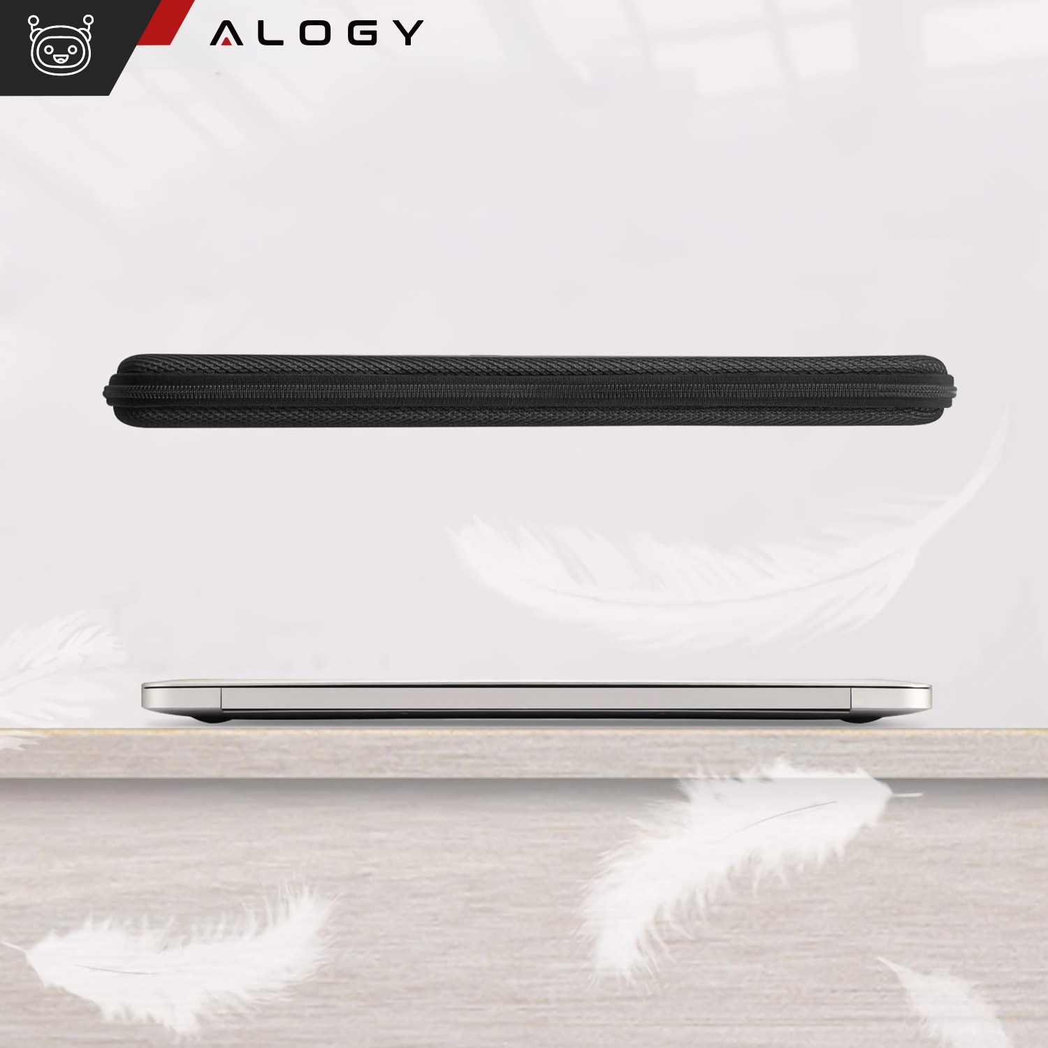 Husa laptop Alogy , 13-14", neagra, material impermeabil, 34,54x24,38x3,56cm, set cu curea de mana