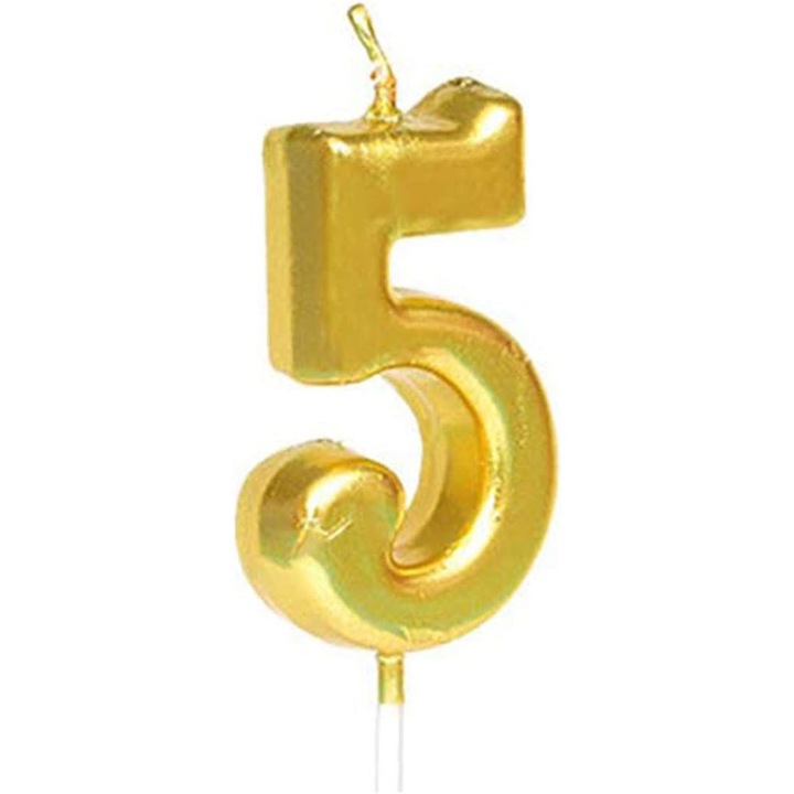 Gyertya, 4,5 x 2,5 cm, arany, 5-ös szám, Briggs