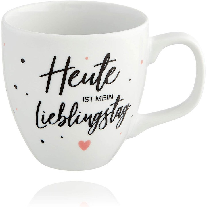 Him & I bögre "A mai a kedvenc napom" üzenettel - 9,5 cm - 0,45 l - Porcelán, nagy, fehér