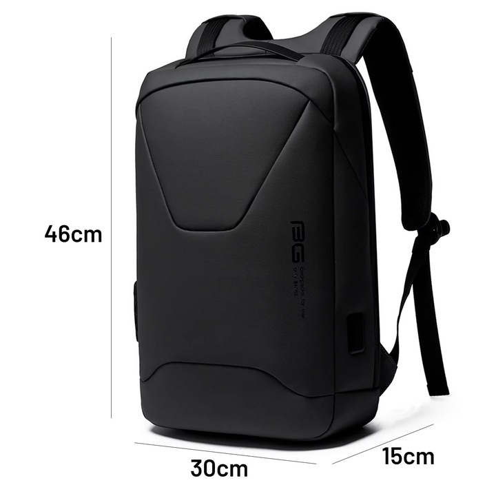Rucsac pentru laptop 15.6" Bange, waterproof, 46x30x15 cm, capacitate 24L, cu sistem antifurt si port USB, negru