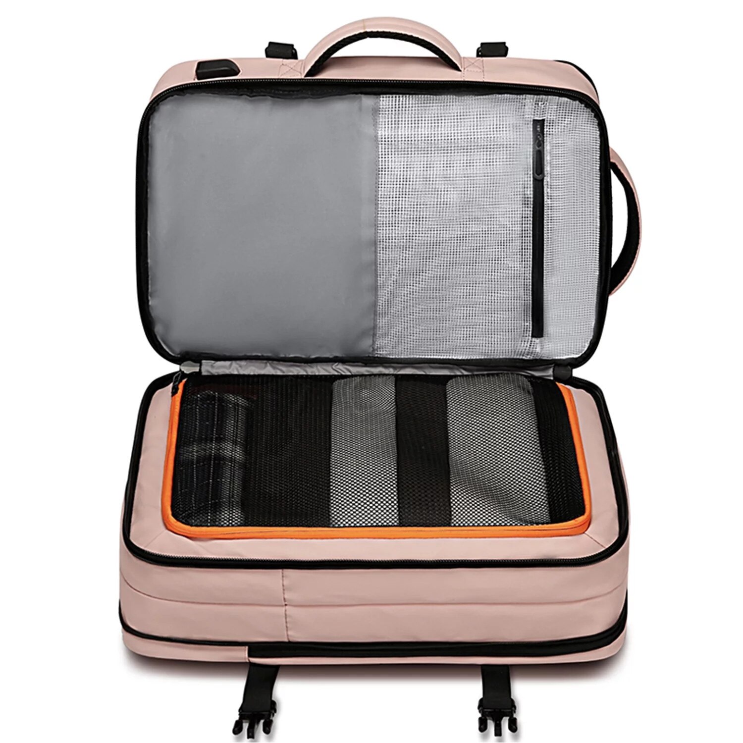 Rucsac calatorie Bange, roz, extensibil, cu port USB, pentru laptop 17.3", 52x34x13cm